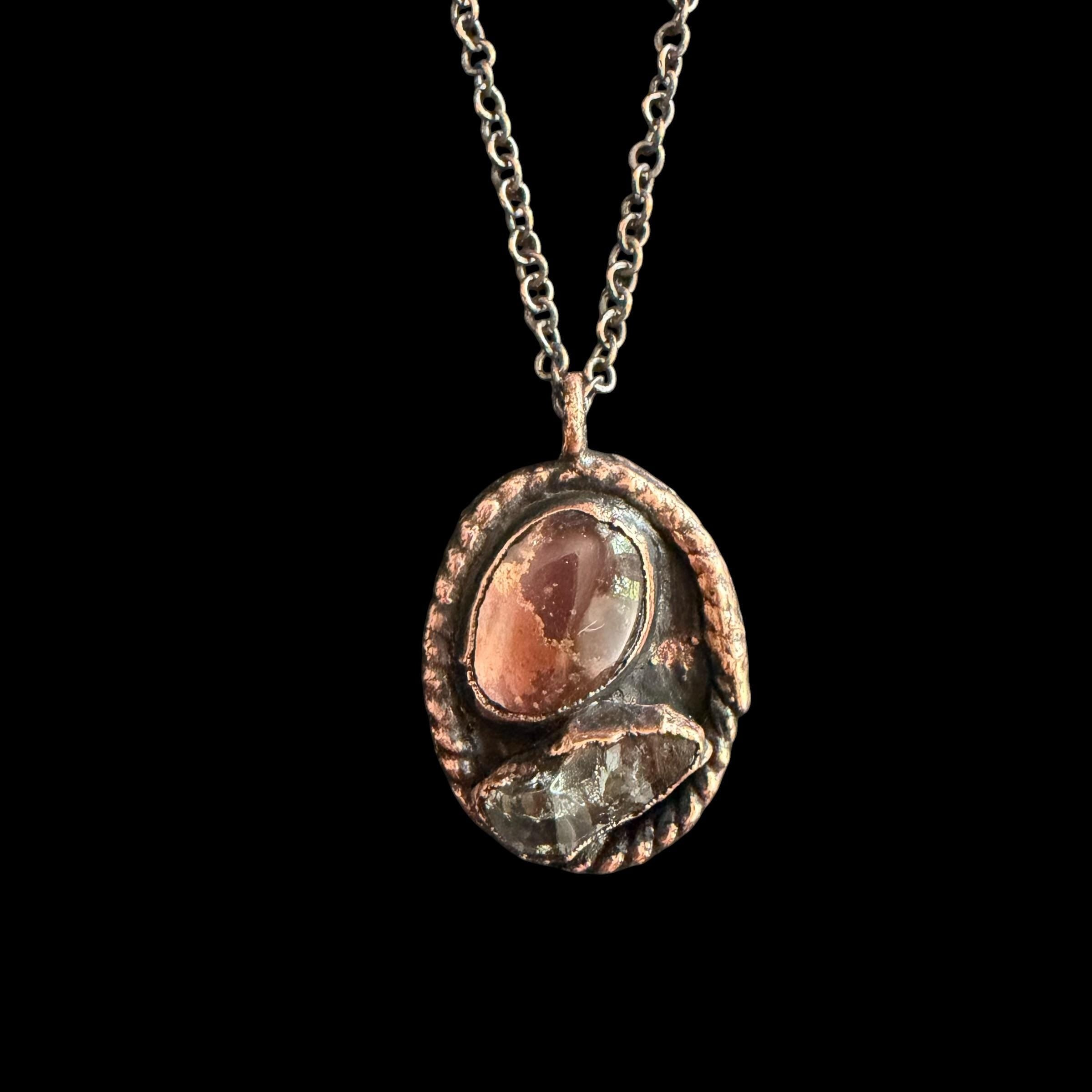 Herkimer Quartz & Quartz Necklace | Electroformed Copper Pendant | Handmade Crystal Jewelry | Boho Love Gift