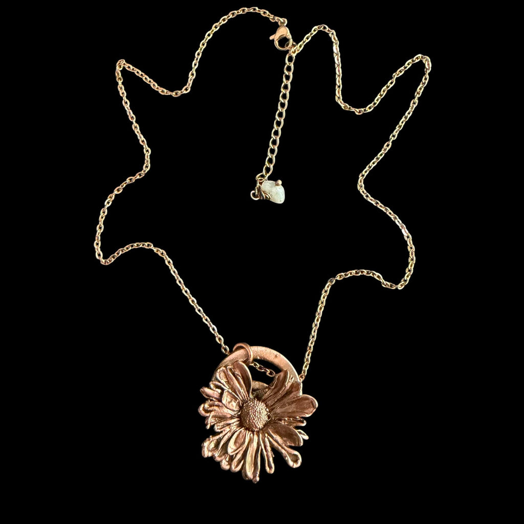 Electroformed Copper Daisy Necklace | Real Preserved Flower Pendant | Handmade Botanical Jewelry | Boho Rose Gold Chain