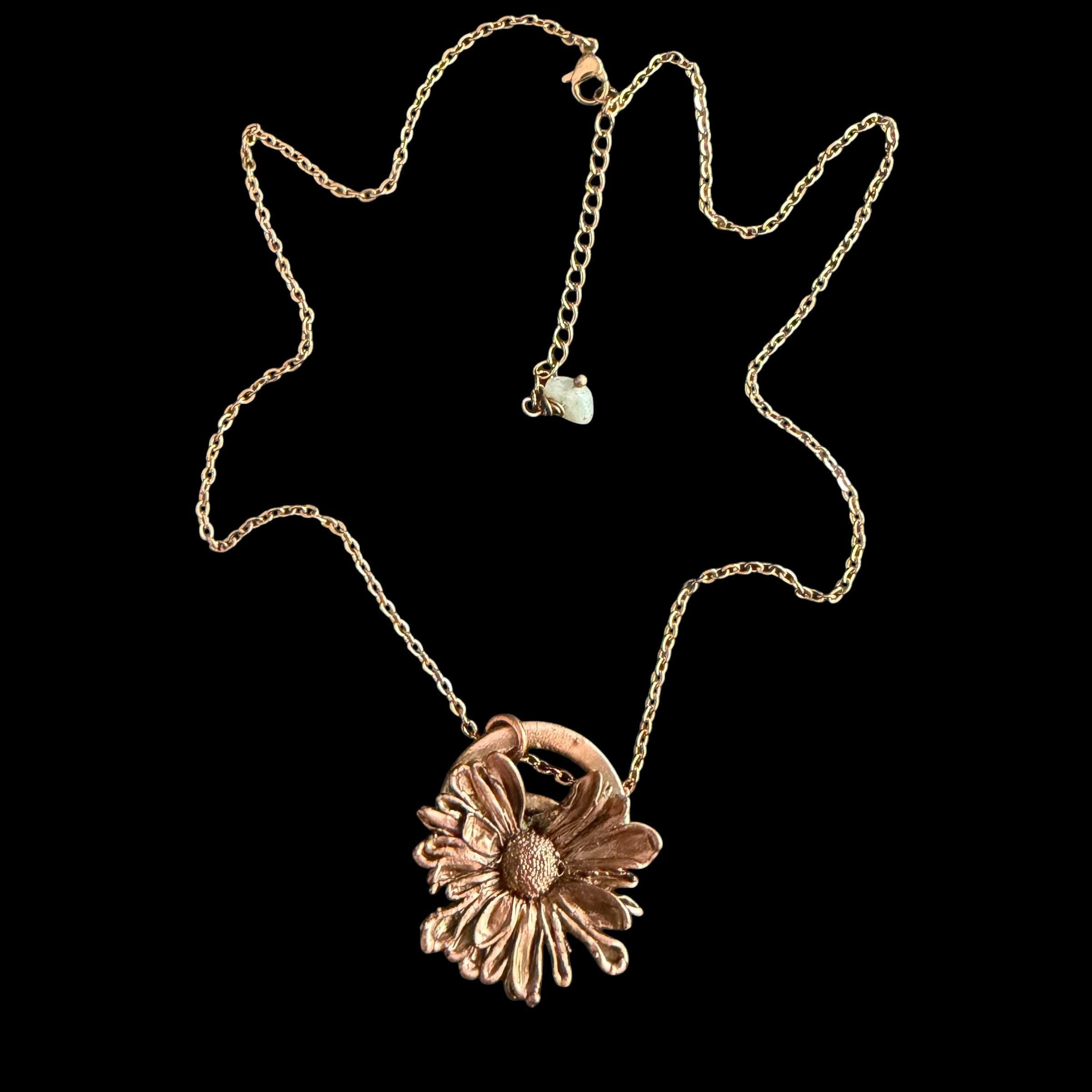 Electroformed Copper Daisy Necklace | Real Preserved Flower Pendant | Handmade Botanical Jewelry | Boho Rose Gold Chain