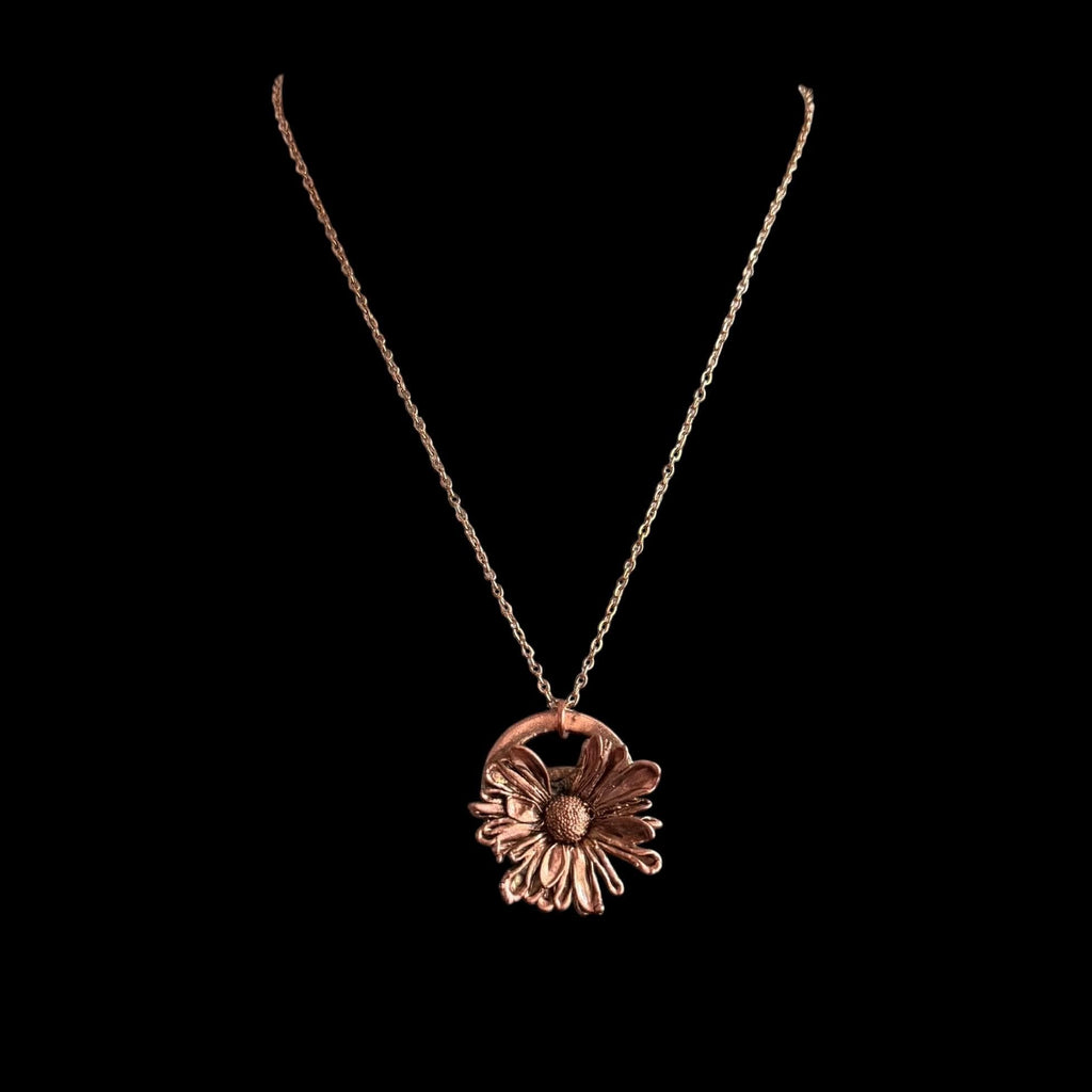 Electroformed Copper Daisy Necklace | Real Preserved Flower Pendant | Handmade Botanical Jewelry | Boho Rose Gold Chain