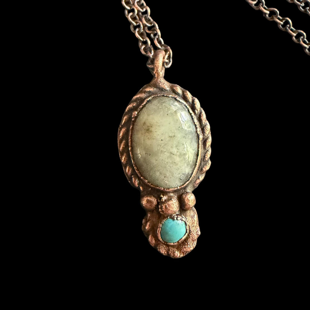 Howlite Necklace with Turquoise Accent | Electroformed Copper Pendant | Handmade Boho Crystal Jewelry | Calming Gift