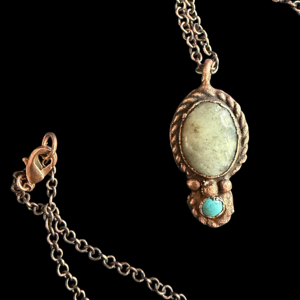 Howlite Necklace with Turquoise Accent | Electroformed Copper Pendant | Handmade Boho Crystal Jewelry | Calming Gift
