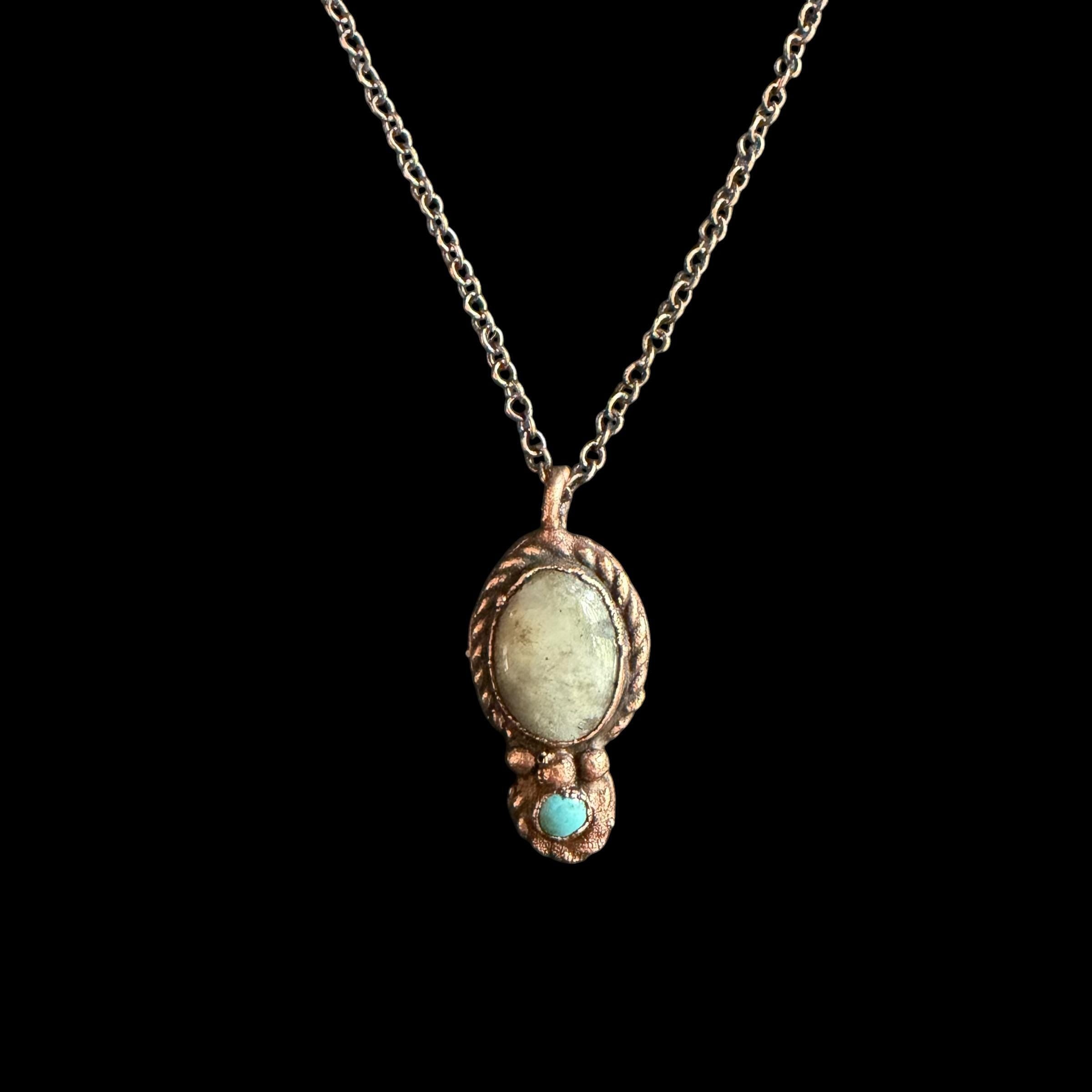 Howlite Necklace with Turquoise Accent | Electroformed Copper Pendant | Handmade Boho Crystal Jewelry | Calming Gift