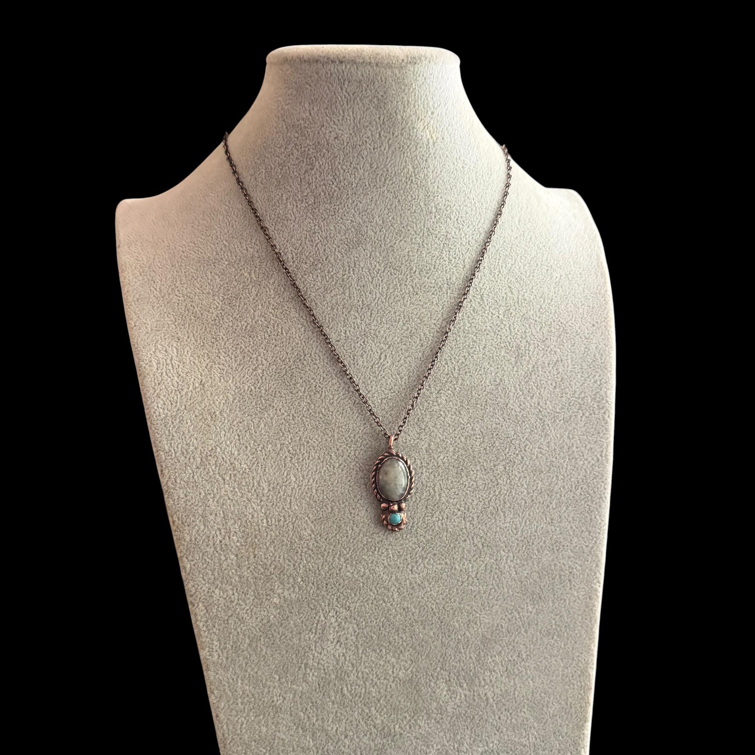 Howlite Necklace with Turquoise Accent | Electroformed Copper Pendant | Handmade Boho Crystal Jewelry | Calming Gift