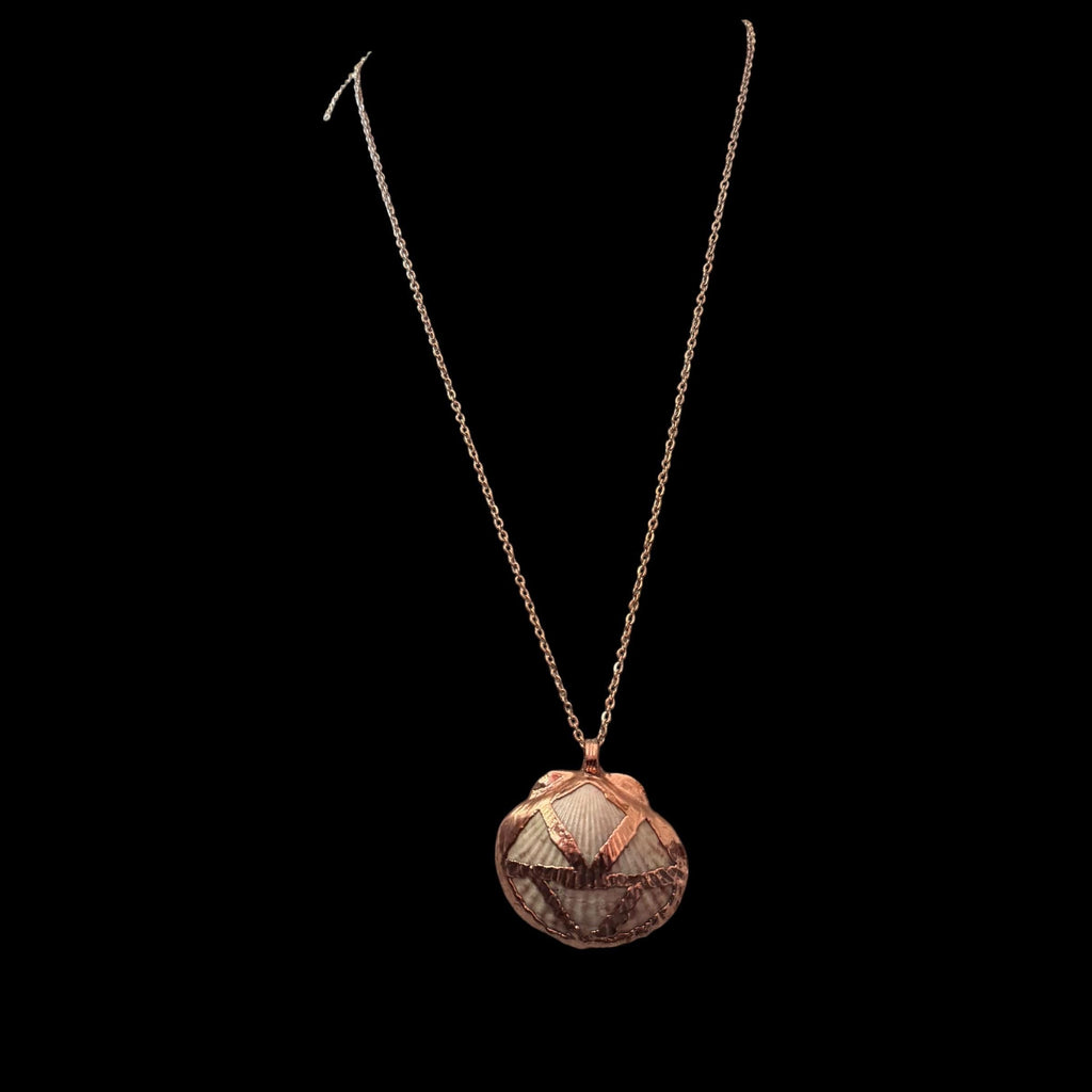 Real Sea Shell Electroformed Copper Necklace | Handmade Coastal Pendant | Rose Gold Stainless Steel Chain | One-of-a-Kind Beach Jewelry