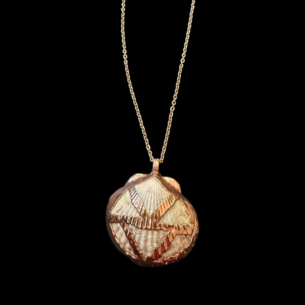 Real Sea Shell Electroformed Copper Necklace | Handmade Coastal Pendant | Rose Gold Stainless Steel Chain | One-of-a-Kind Beach Jewelry
