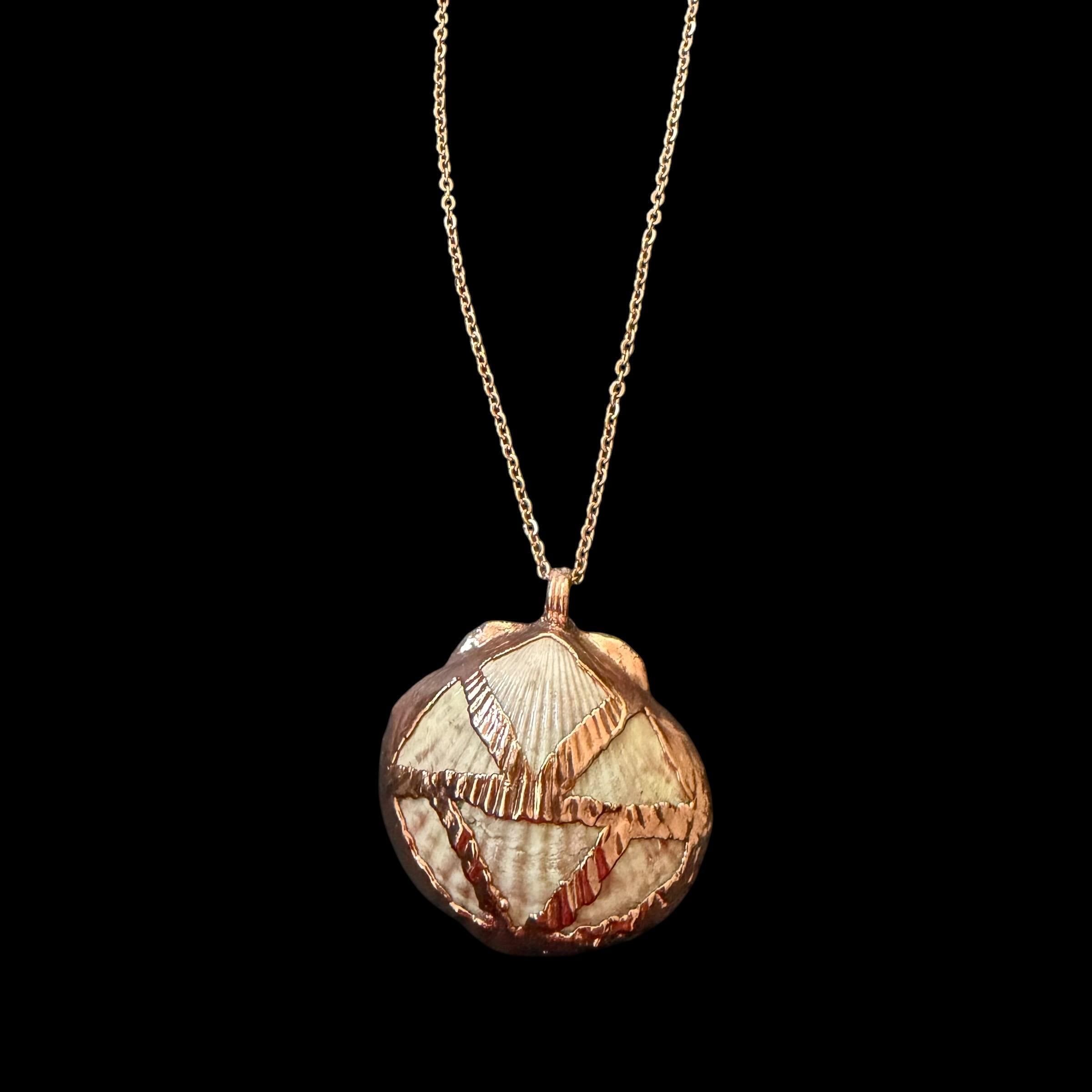 Real Sea Shell Electroformed Copper Necklace | Handmade Coastal Pendant | Rose Gold Stainless Steel Chain | One-of-a-Kind Beach Jewelry