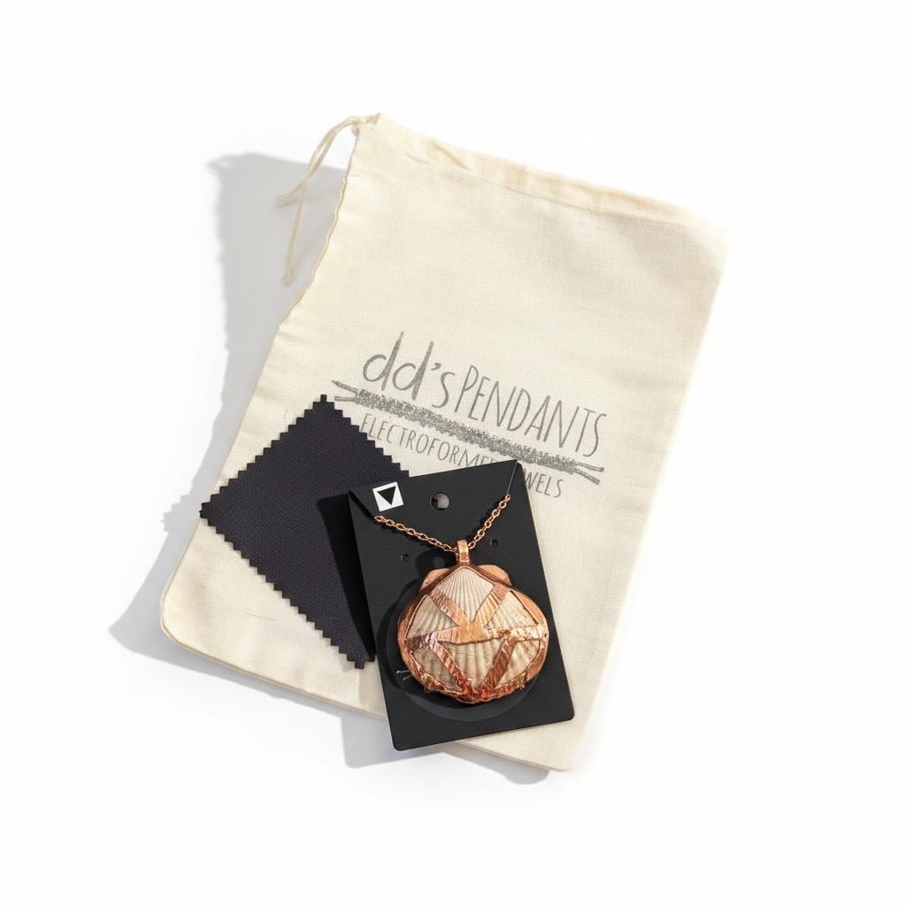 Real Sea Shell Electroformed Copper Necklace | Handmade Coastal Pendant | Rose Gold Stainless Steel Chain | One-of-a-Kind Beach Jewelry