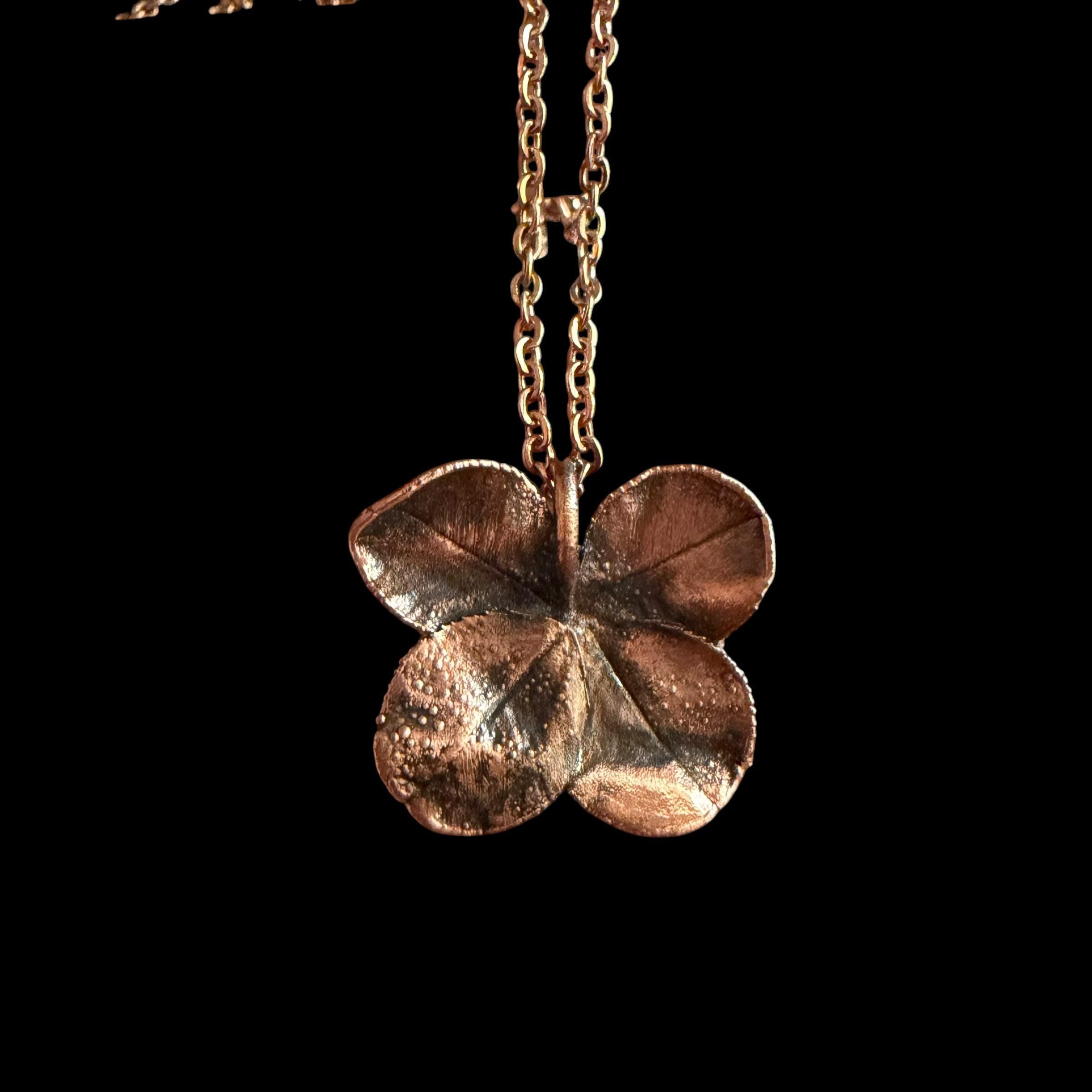 Real Four Leaf Clover Necklace | Electroformed Copper Pendant | Genuine Lucky Clover | Handmade Boho Good Luck Gift