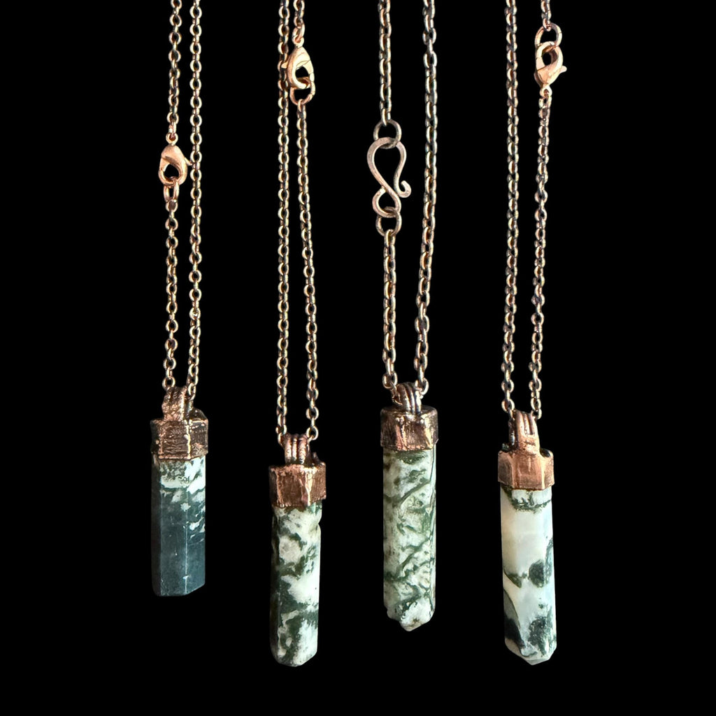 Tree Agate Point Necklace | Electroformed Copper Crystal Pendant | Handmade Boho Gemstone Jewelry | Nature Lover Gift