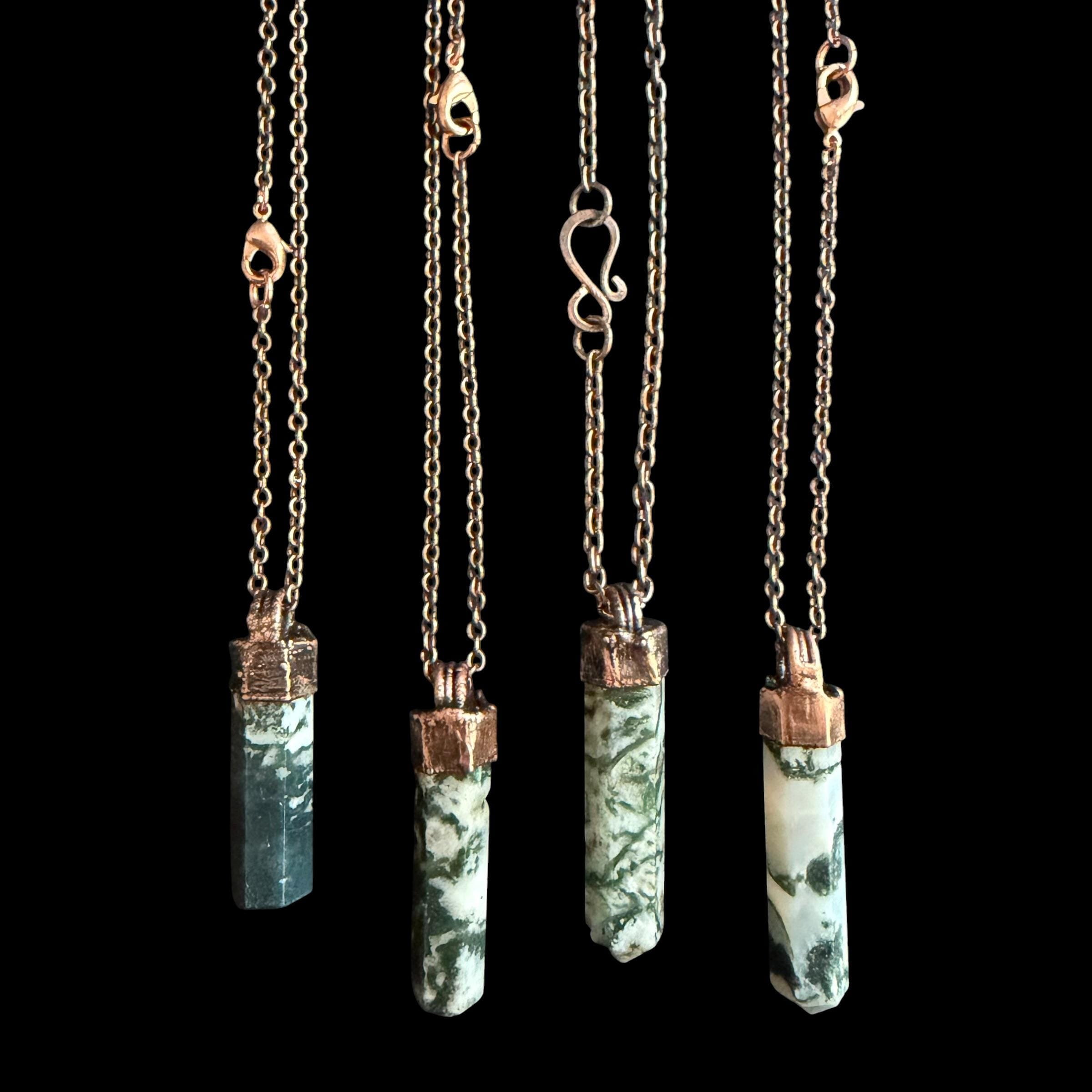 Tree Agate Point Necklace | Electroformed Copper Crystal Pendant | Handmade Boho Gemstone Jewelry | Nature Lover Gift