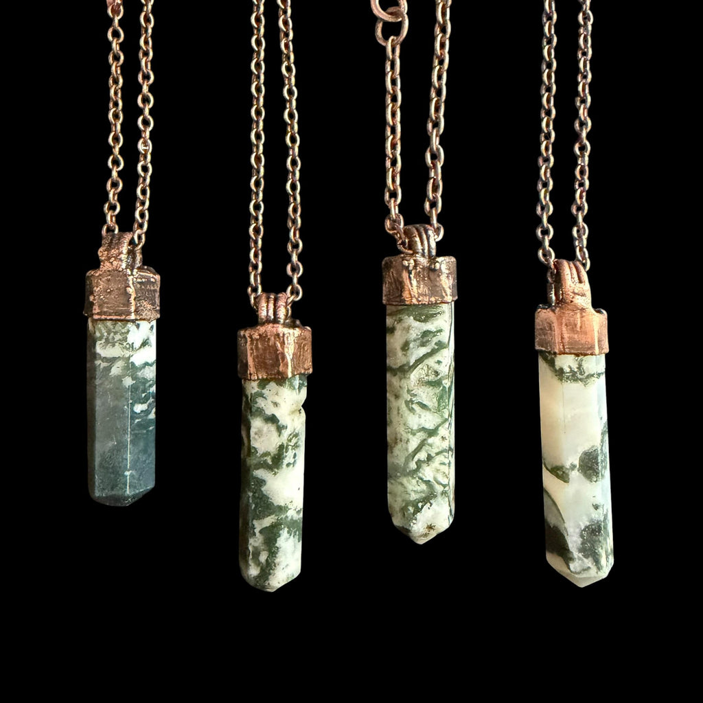 Tree Agate Point Necklace | Electroformed Copper Crystal Pendant | Handmade Boho Gemstone Jewelry | Nature Lover Gift