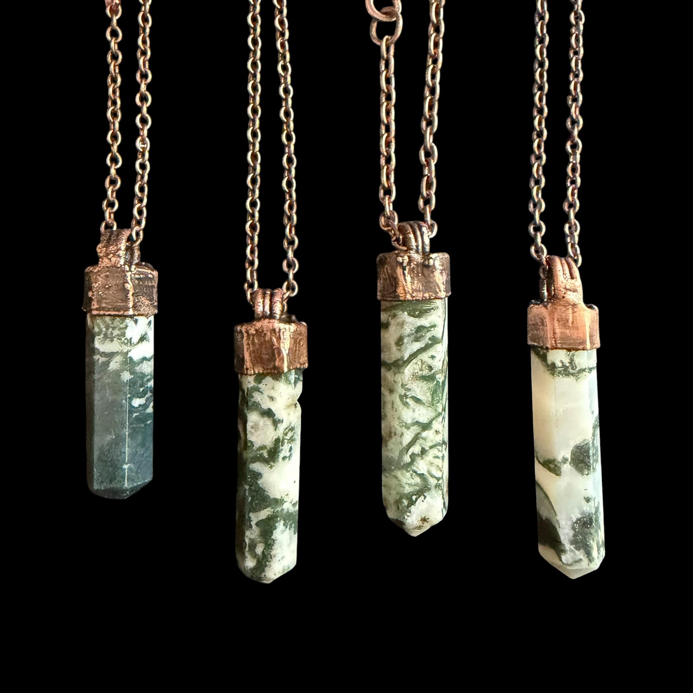 Tree Agate Point Necklace | Electroformed Copper Crystal Pendant | Handmade Boho Gemstone Jewelry | Nature Lover Gift