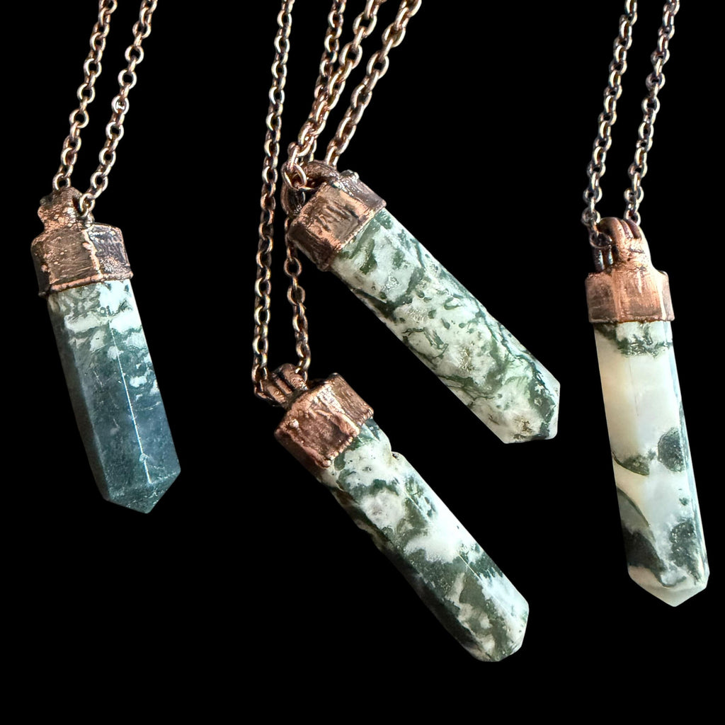 Tree Agate Point Necklace | Electroformed Copper Crystal Pendant | Handmade Boho Gemstone Jewelry | Nature Lover Gift