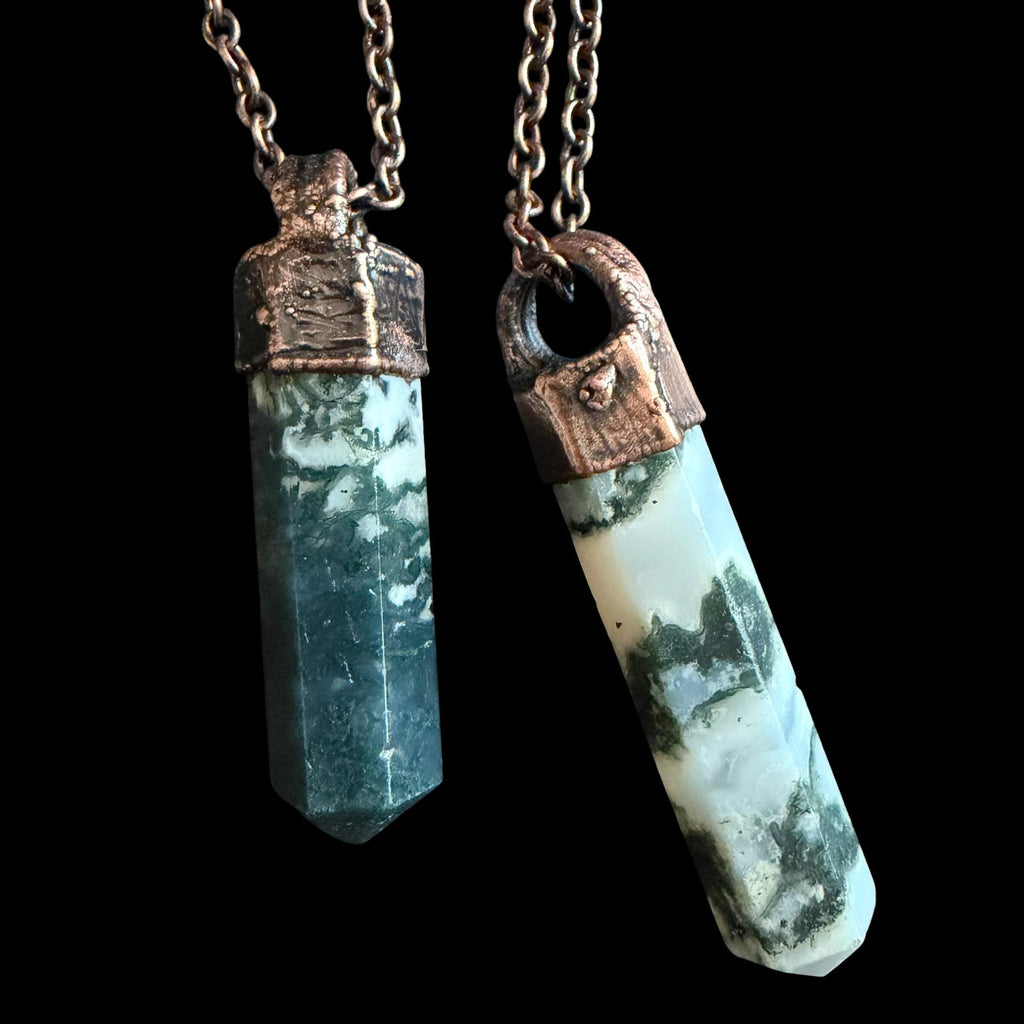 Tree Agate Point Necklace | Electroformed Copper Crystal Pendant | Handmade Boho Gemstone Jewelry | Nature Lover Gift