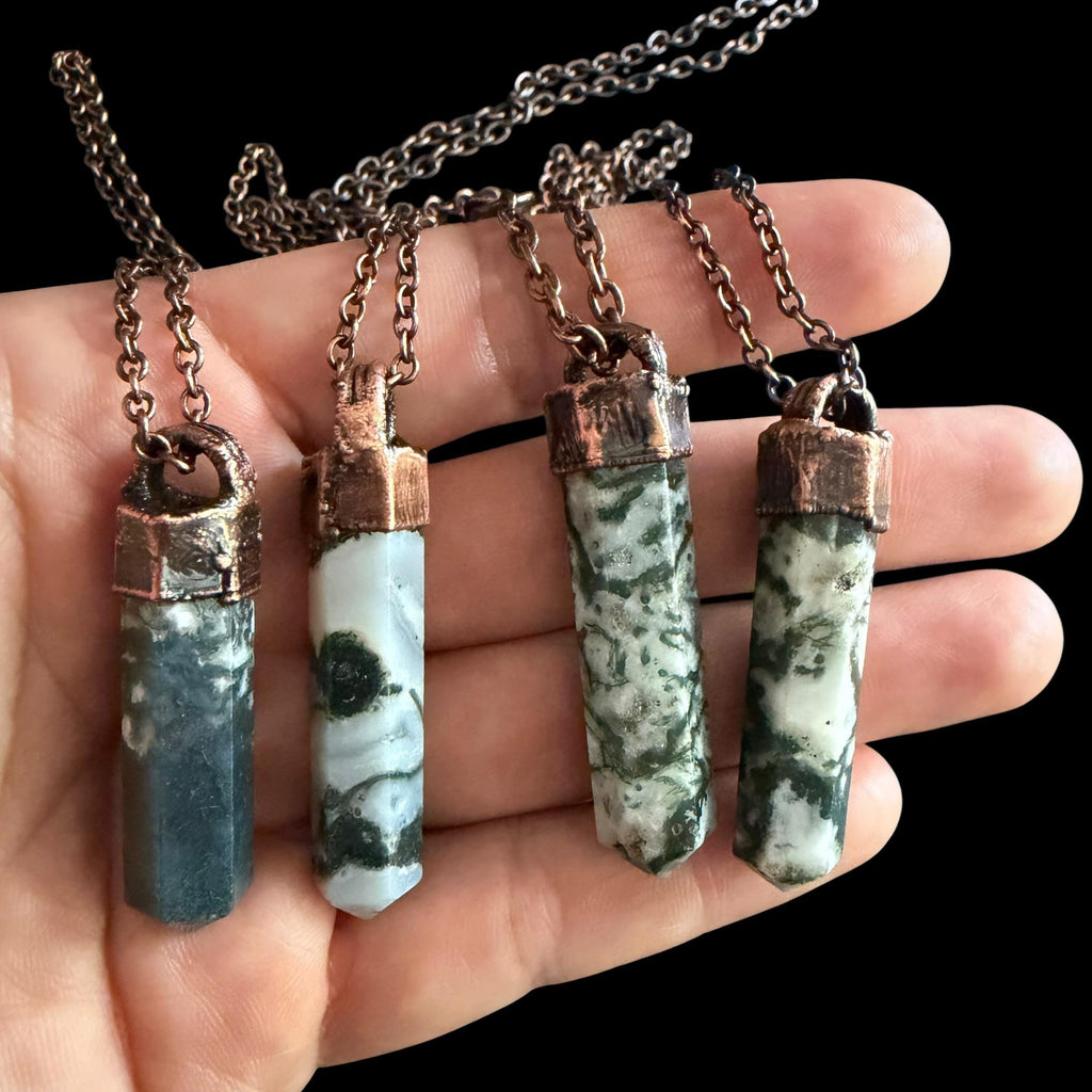 Tree Agate Point Necklace | Electroformed Copper Crystal Pendant | Handmade Boho Gemstone Jewelry | Nature Lover Gift
