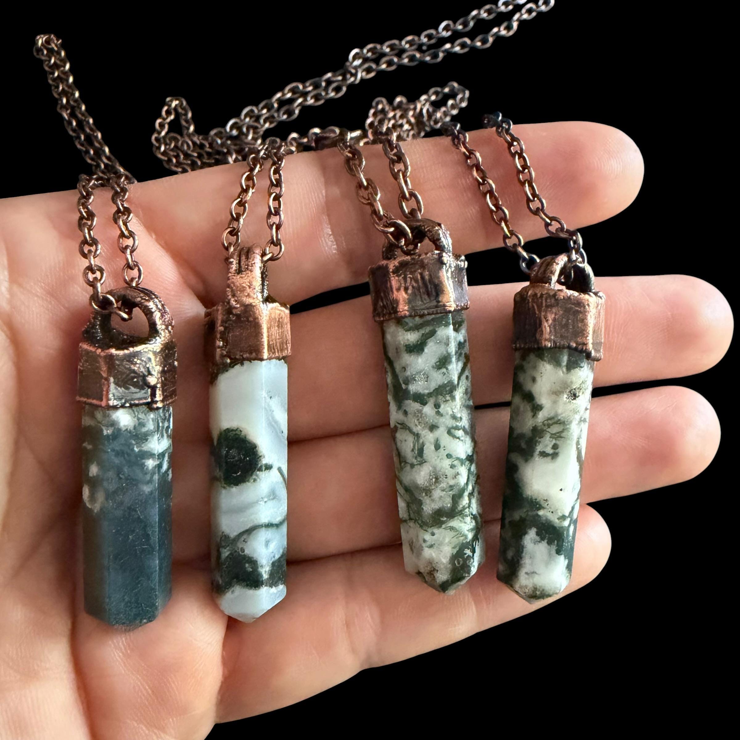 Tree Agate Point Necklace | Electroformed Copper Crystal Pendant | Handmade Boho Gemstone Jewelry | Nature Lover Gift