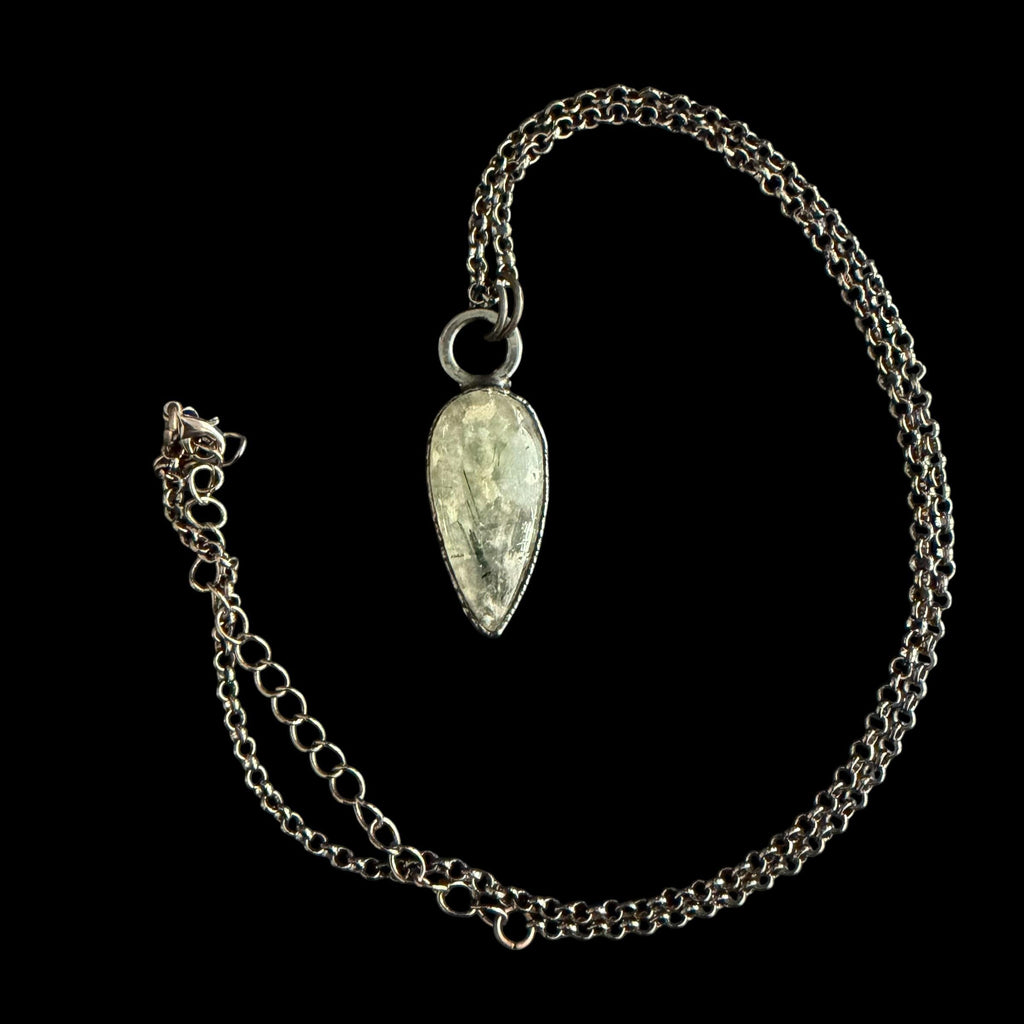Black Tourmalinated Quartz Necklace | Electroformed Teardrop Pendant | Handmade Crystal Jewelry | Boho Protection Necklace