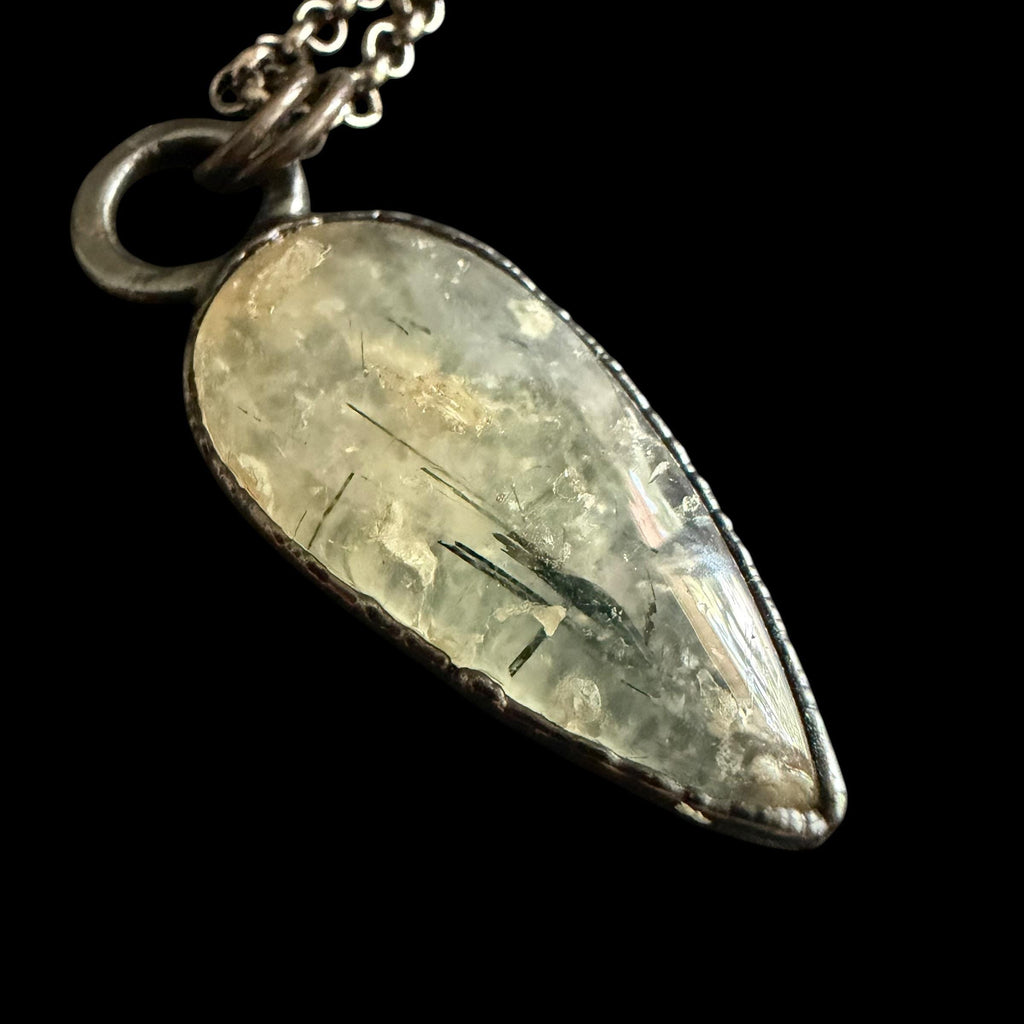 Black Tourmalinated Quartz Necklace | Electroformed Teardrop Pendant | Handmade Crystal Jewelry | Boho Protection Necklace