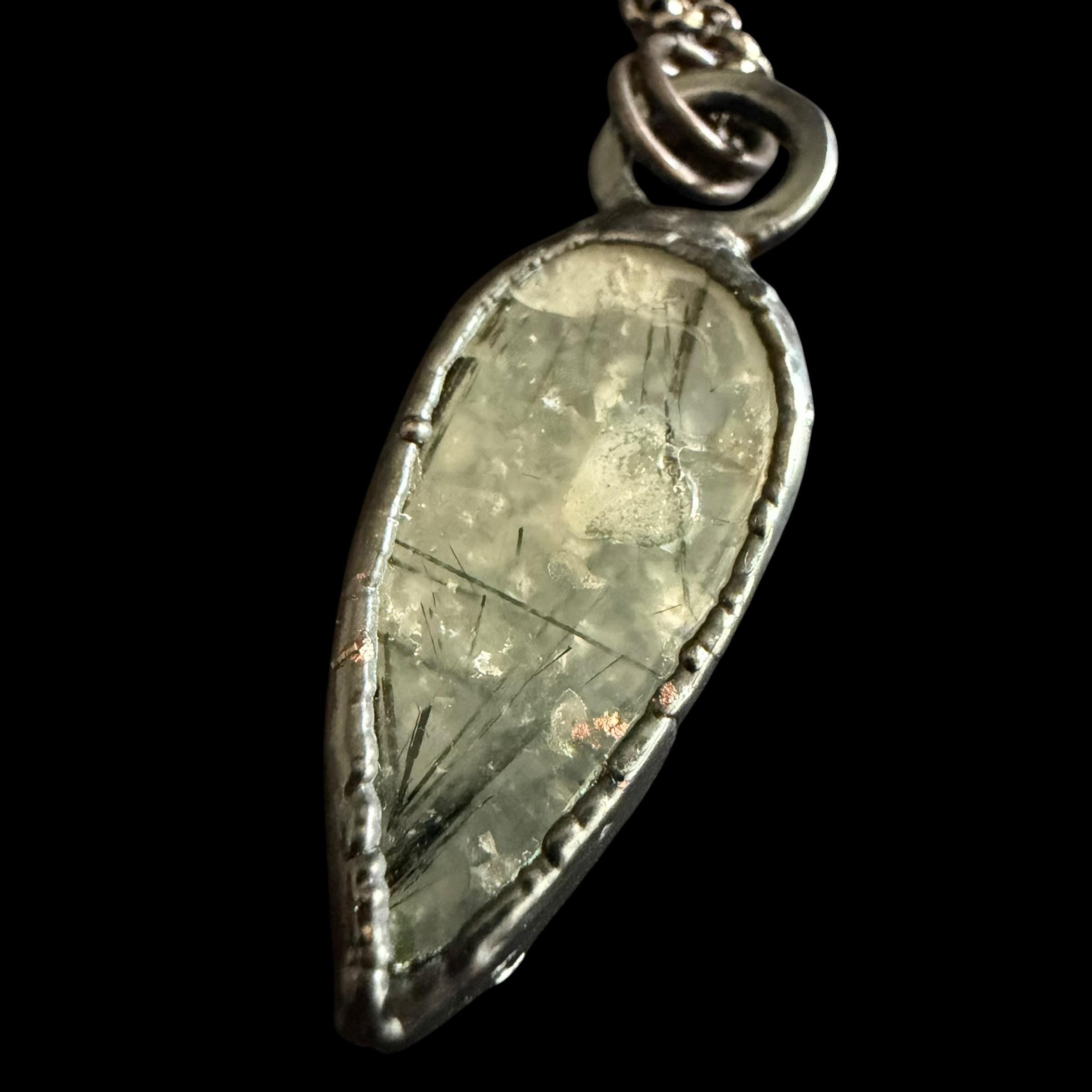 Black Tourmalinated Quartz Necklace | Electroformed Teardrop Pendant | Handmade Crystal Jewelry | Boho Protection Necklace