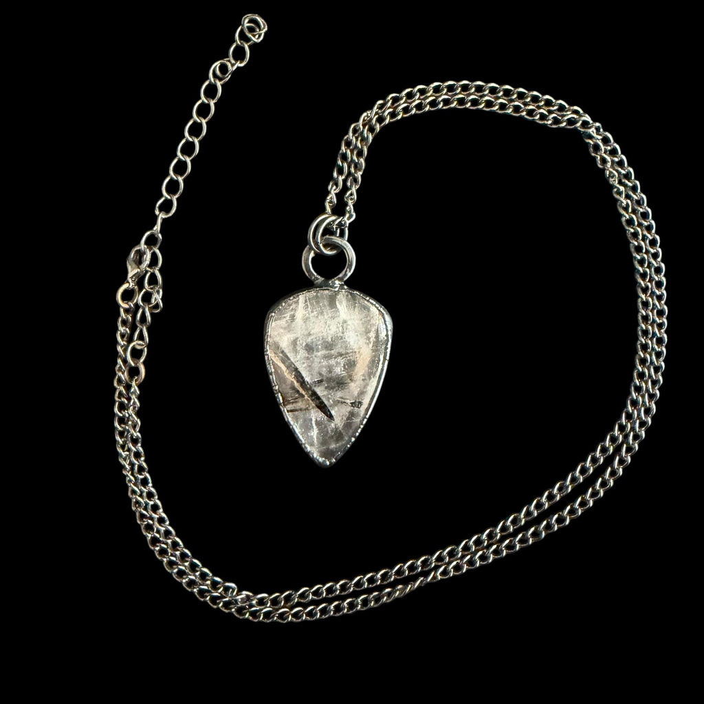 Black Tourmalinated Quartz Pendant | Bold Tourmaline Blades in Clear Quartz | Handmade Electroformed Necklace | Boho