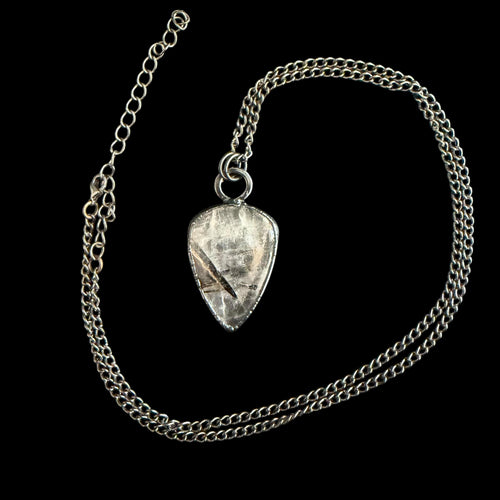 Black Tourmalinated Quartz Pendant | Bold Tourmaline Blades in Clear Quartz | Handmade Electroformed Necklace | Boho