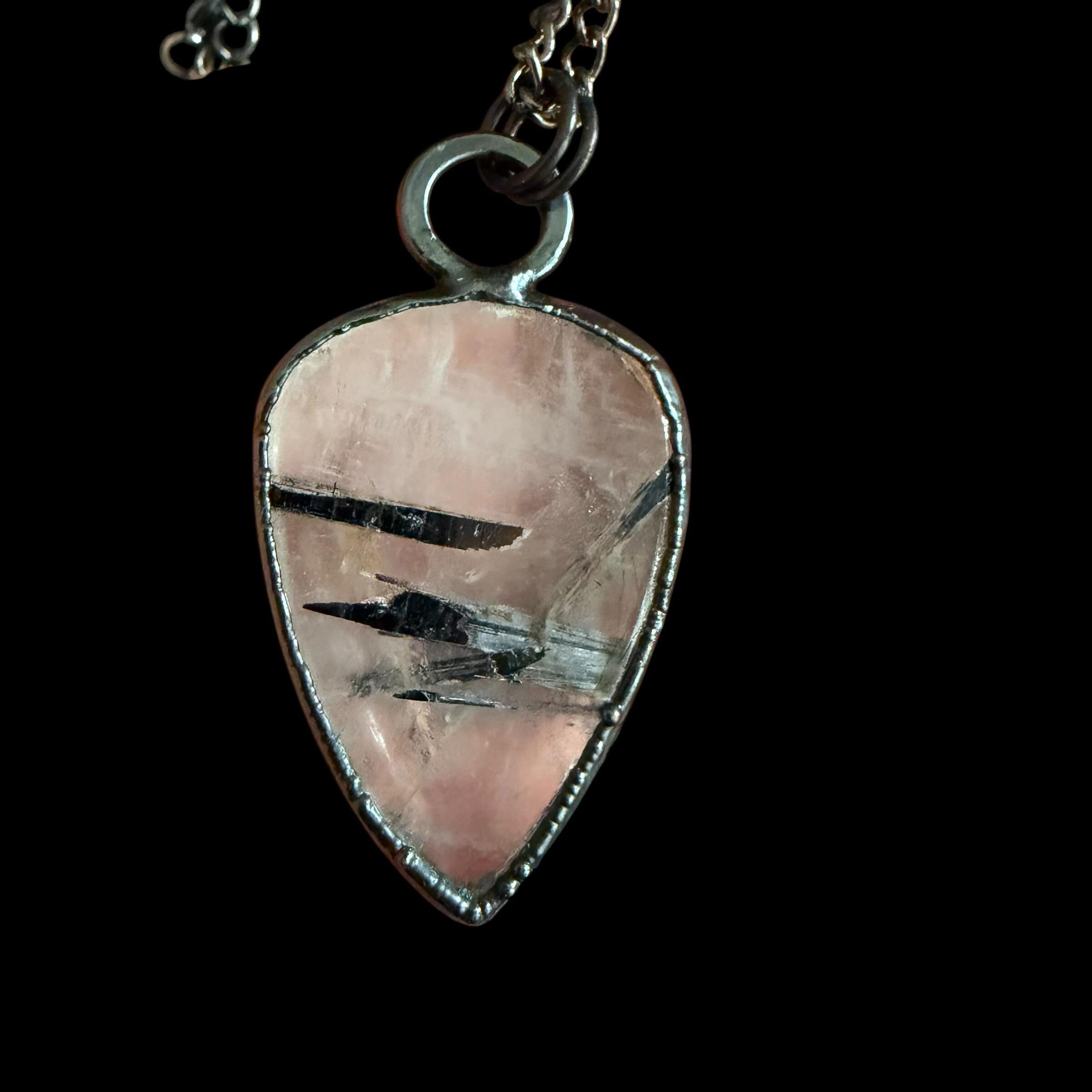 Black Tourmalinated Quartz Pendant | Bold Tourmaline Blades in Clear Quartz | Handmade Electroformed Necklace | Boho