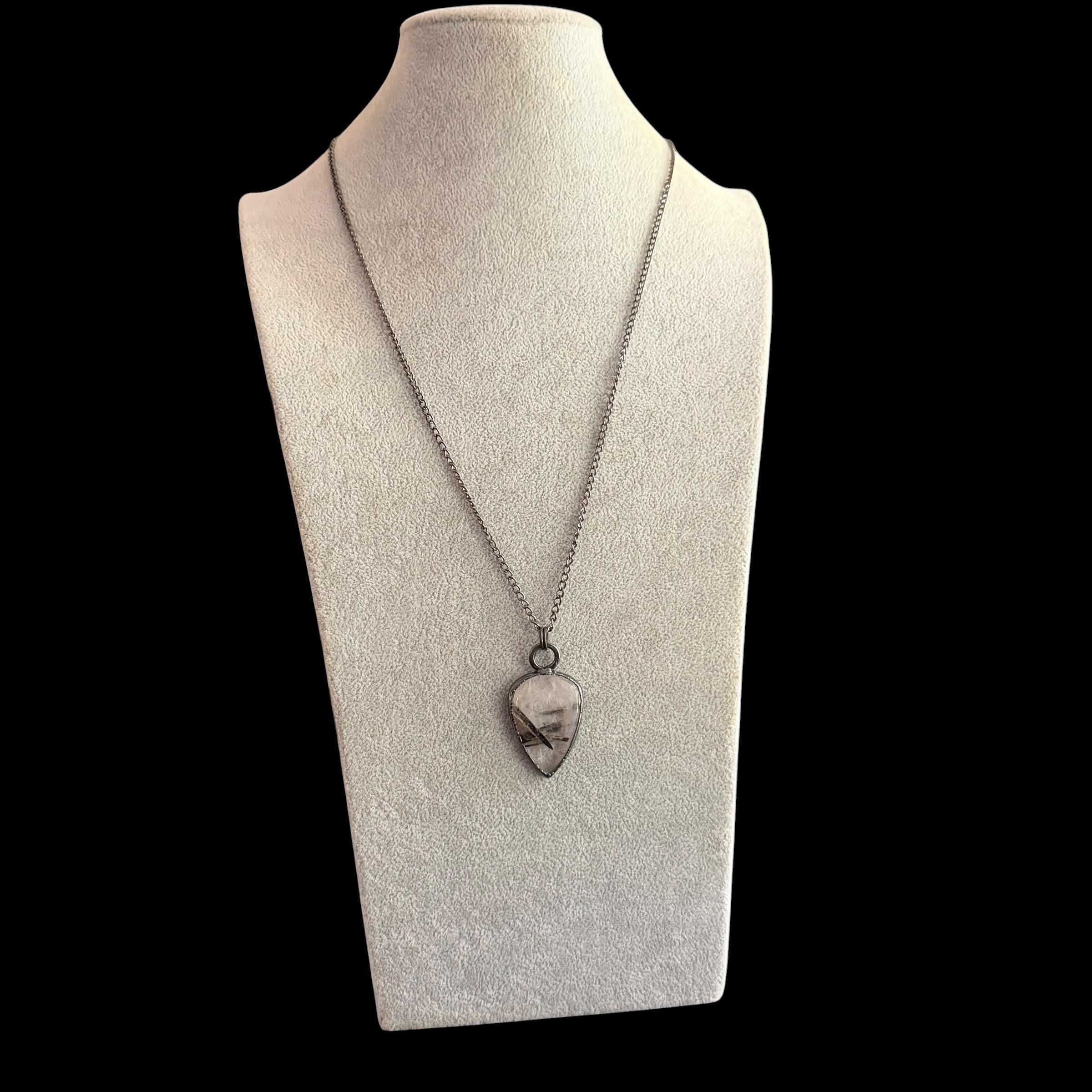 Black Tourmalinated Quartz Pendant | Bold Tourmaline Blades in Clear Quartz | Handmade Electroformed Necklace | Boho