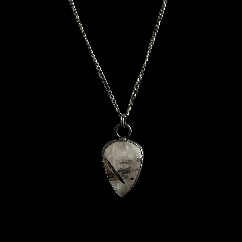 Black Tourmalinated Quartz Pendant | Bold Tourmaline Blades in Clear Quartz | Handmade Electroformed Necklace | Boho
