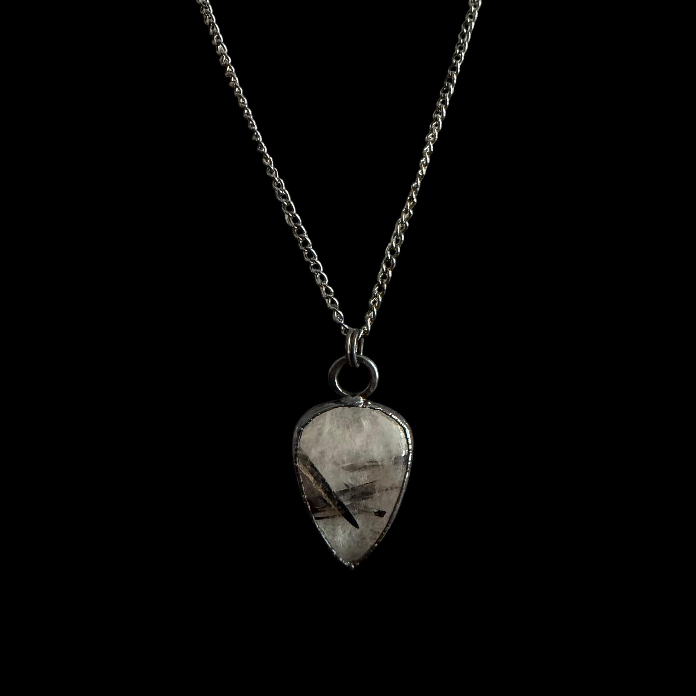 Black Tourmalinated Quartz Pendant | Bold Tourmaline Blades in Clear Quartz | Handmade Electroformed Necklace | Boho