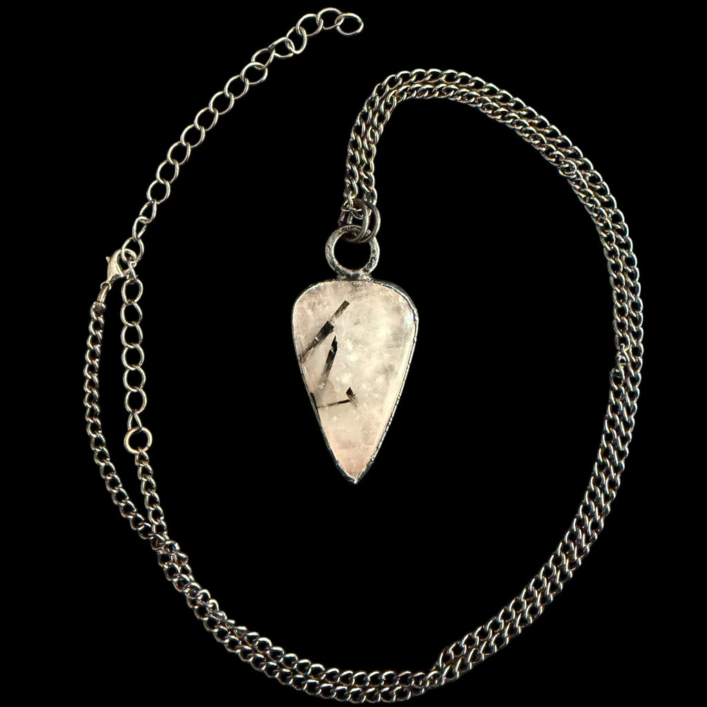 Black Tourmalinated Quartz Pendant | Bold Tourmaline Blades in Clear Quartz | Handmade Electroformed Necklace | Boho