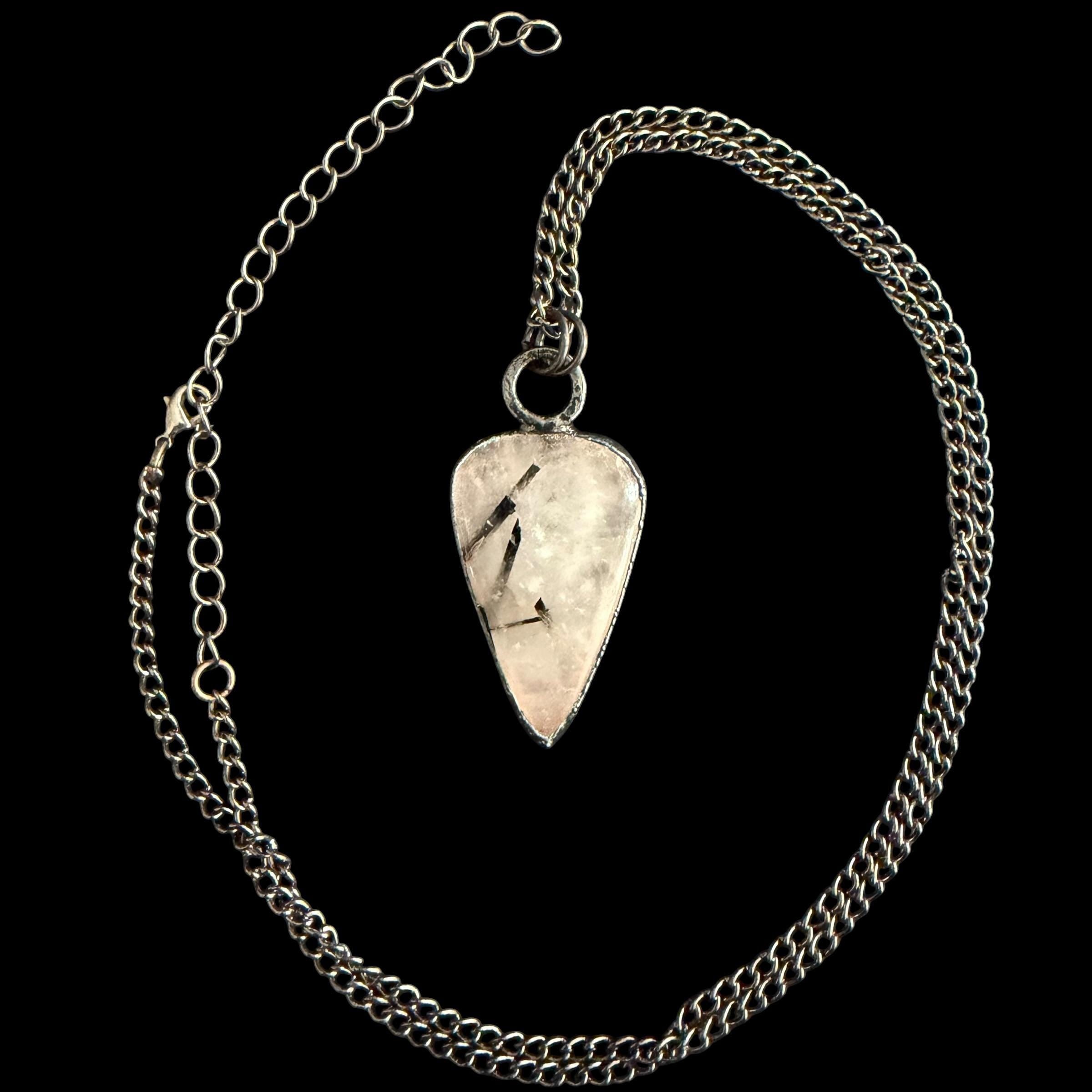 Black Tourmalinated Quartz Pendant | Bold Tourmaline Blades in Clear Quartz | Handmade Electroformed Necklace | Boho