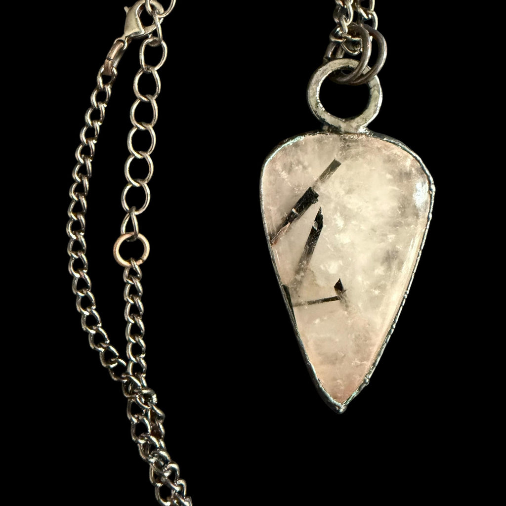 Black Tourmalinated Quartz Pendant | Bold Tourmaline Blades in Clear Quartz | Handmade Electroformed Necklace | Boho