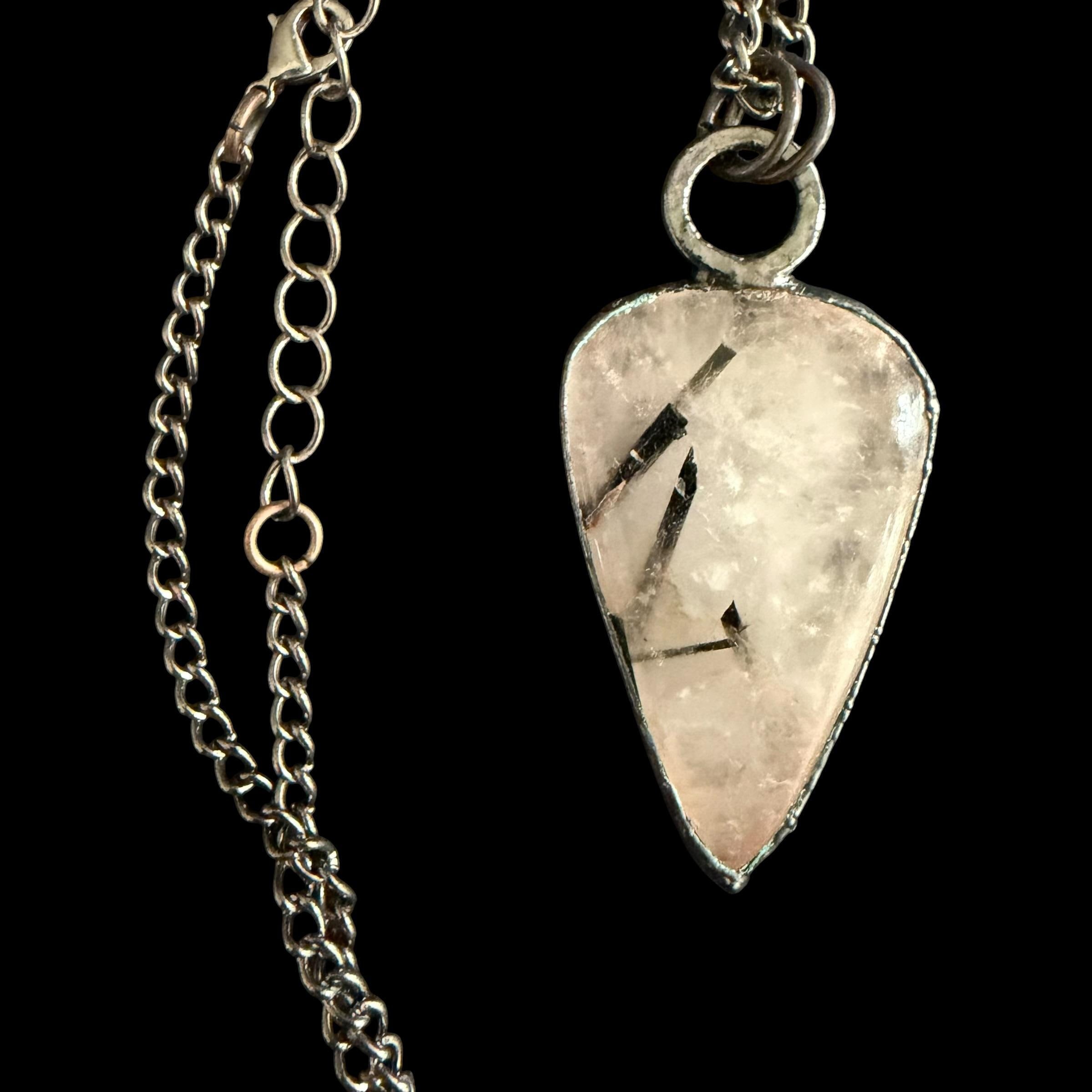 Black Tourmalinated Quartz Pendant | Bold Tourmaline Blades in Clear Quartz | Handmade Electroformed Necklace | Boho