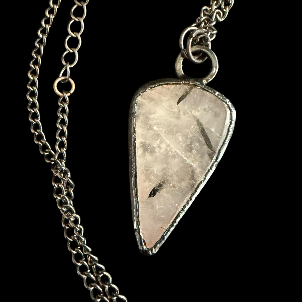 Black Tourmalinated Quartz Pendant | Bold Tourmaline Blades in Clear Quartz | Handmade Electroformed Necklace | Boho