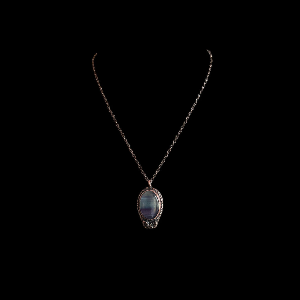 Rainbow Fluorite Necklace | Electroformed Copper Pendant with Herkimer Quartz | Handmade Crystal Jewelry | Boho Gift