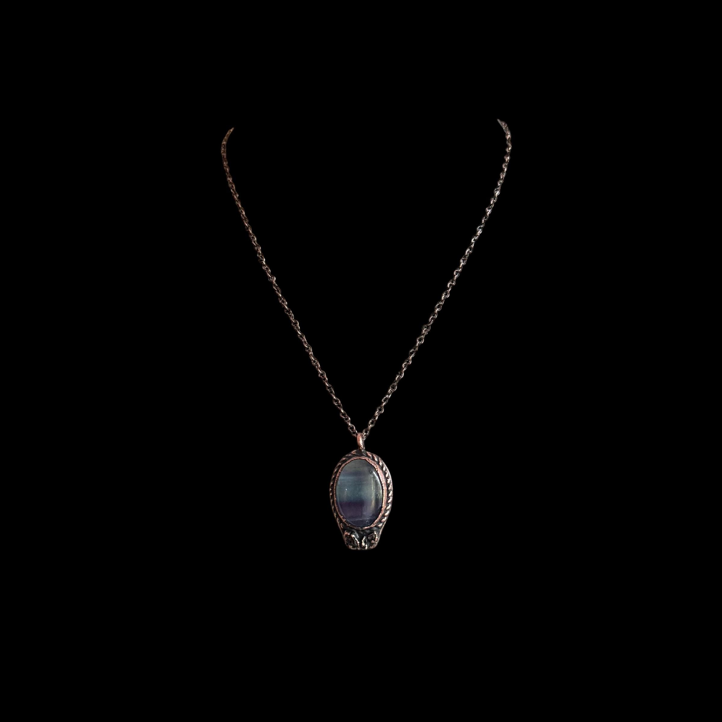 Rainbow Fluorite Necklace | Electroformed Copper Pendant with Herkimer Quartz | Handmade Crystal Jewelry | Boho Gift