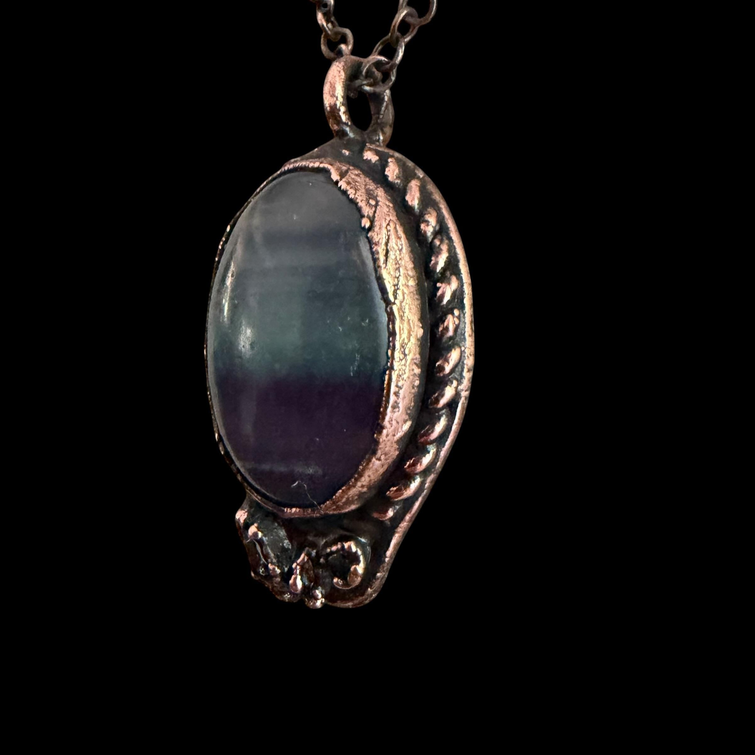 Rainbow Fluorite Necklace | Electroformed Copper Pendant with Herkimer Quartz | Handmade Crystal Jewelry | Boho Gift