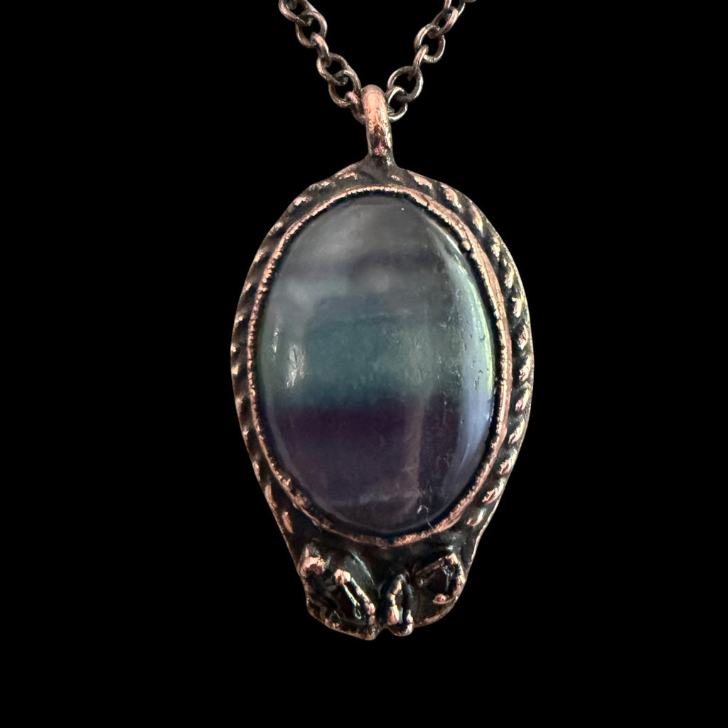 Rainbow Fluorite Necklace | Electroformed Copper Pendant with Herkimer Quartz | Handmade Crystal Jewelry | Boho Gift