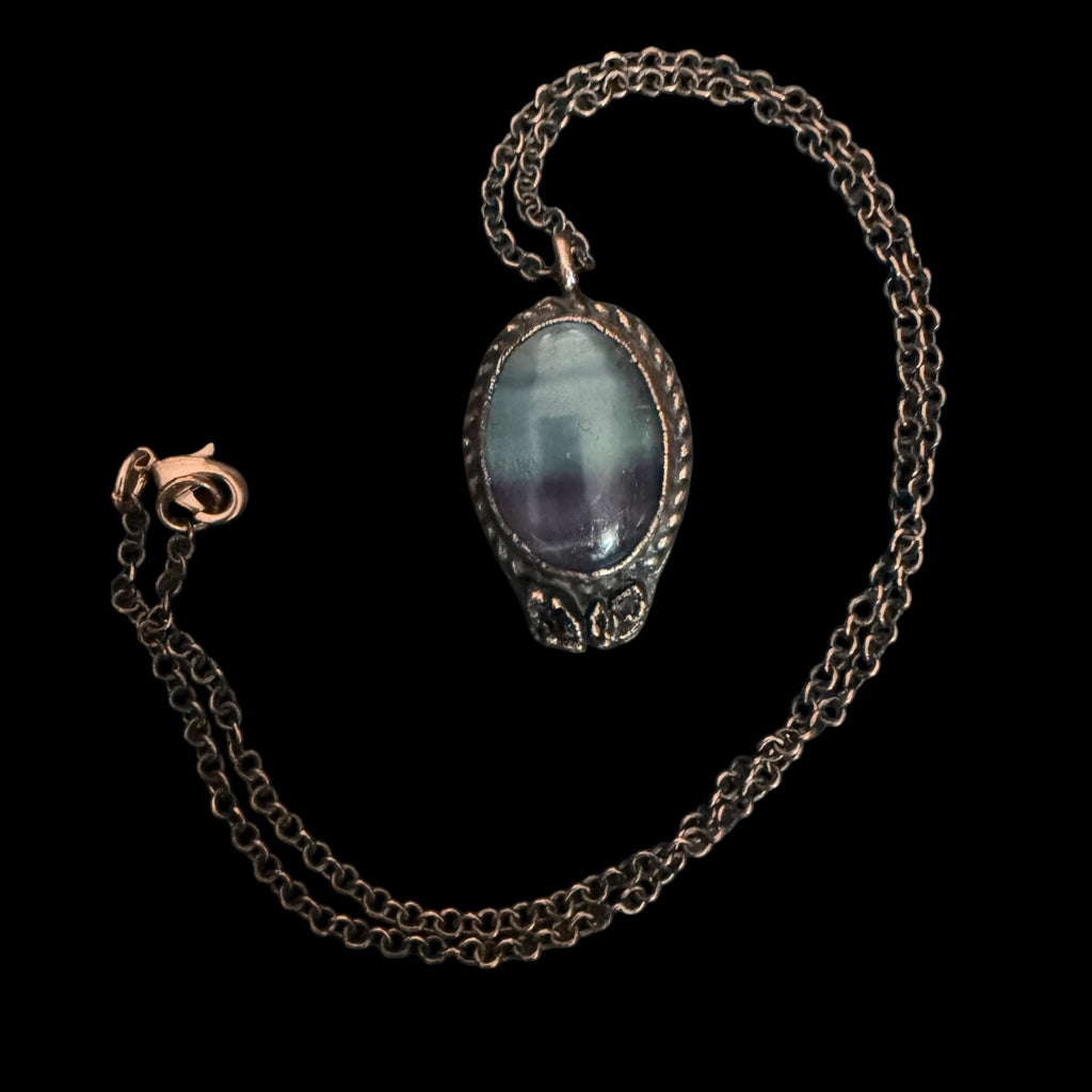 Rainbow Fluorite Necklace | Electroformed Copper Pendant with Herkimer Quartz | Handmade Crystal Jewelry | Boho Gift