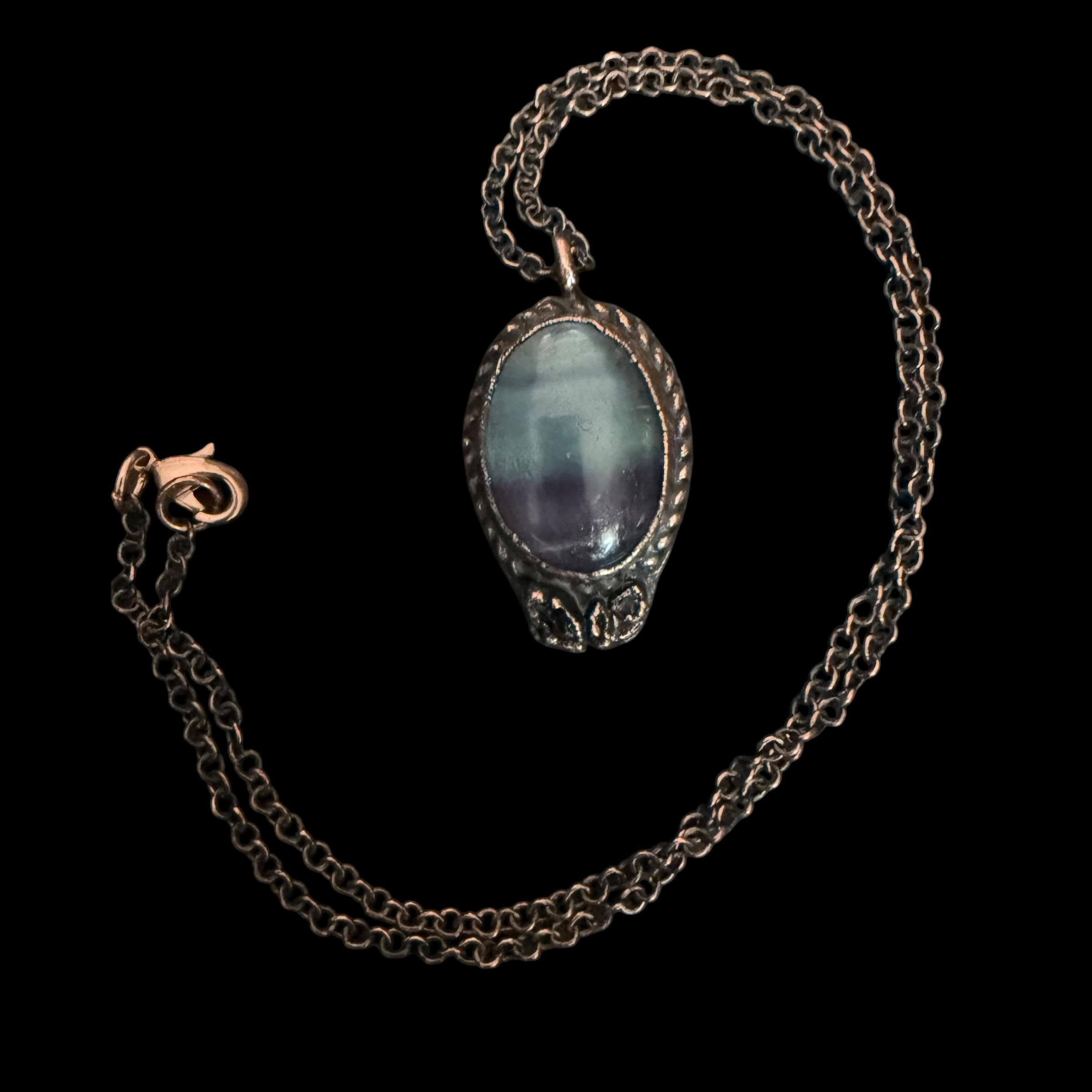 Rainbow Fluorite Necklace | Electroformed Copper Pendant with Herkimer Quartz | Handmade Crystal Jewelry | Boho Gift