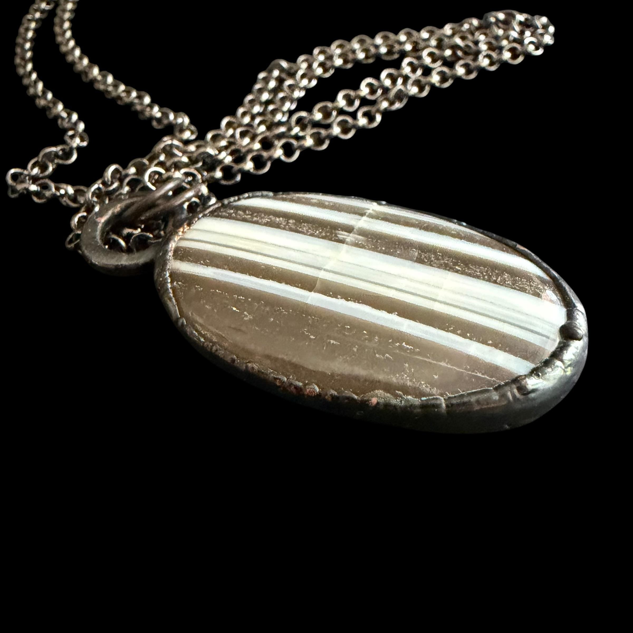 Zebra Jasper Necklace | Striped Black Gemstone Pendant | Electroformed Handmade Jewelry | Boho Layering Necklace