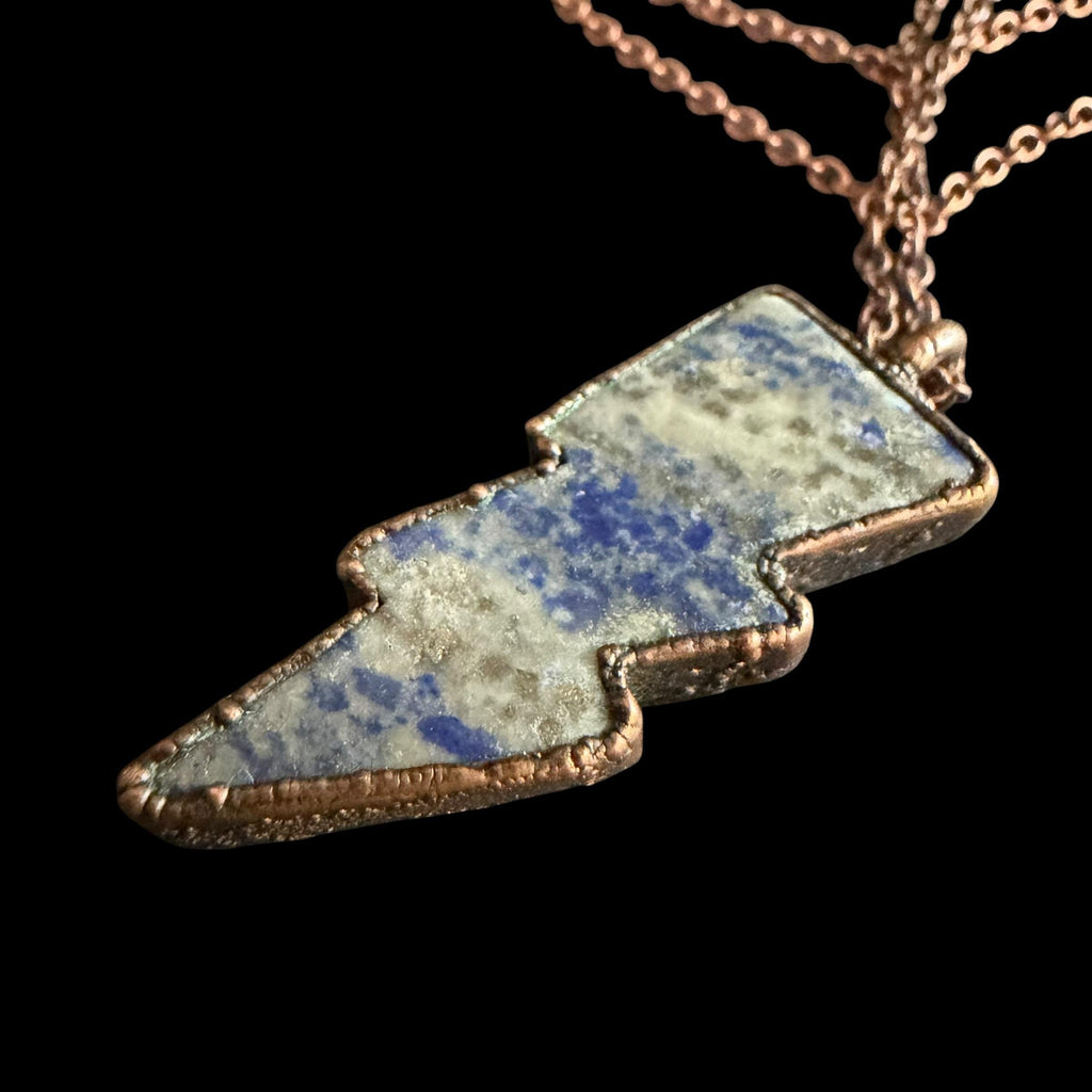 Lapis Lazuli Lightning Bolt Necklace | Electroformed Copper Pendant | Handmade Crystal Jewelry | Boho Statement Gift