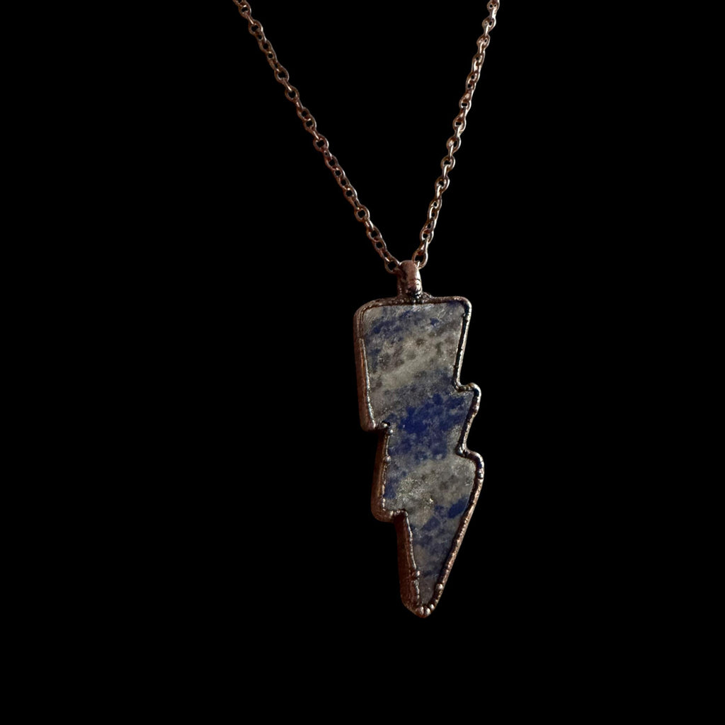 Lapis Lazuli Lightning Bolt Necklace | Electroformed Copper Pendant | Handmade Crystal Jewelry | Boho Statement Gift