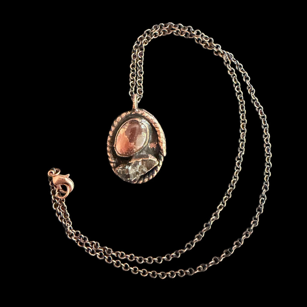 Herkimer Quartz & Quartz Necklace | Electroformed Copper Pendant | Handmade Crystal Jewelry | Boho Love Gift