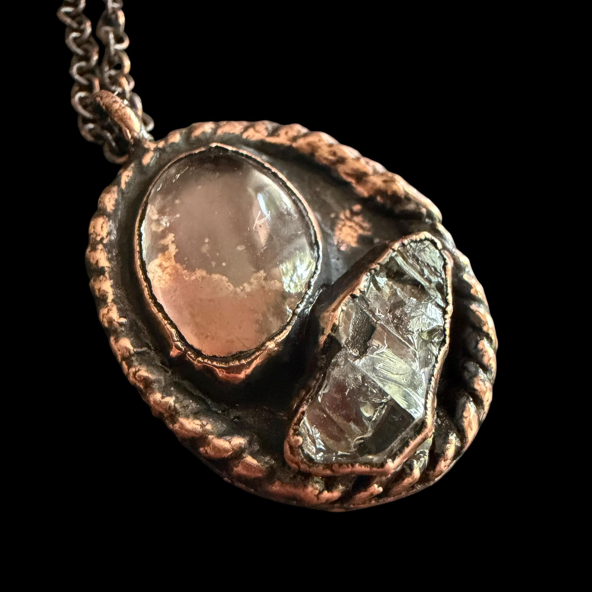 Herkimer Quartz & Quartz Necklace | Electroformed Copper Pendant | Handmade Crystal Jewelry | Boho Love Gift