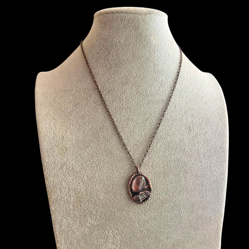 Herkimer Quartz & Quartz Necklace | Electroformed Copper Pendant | Handmade Crystal Jewelry | Boho Love Gift