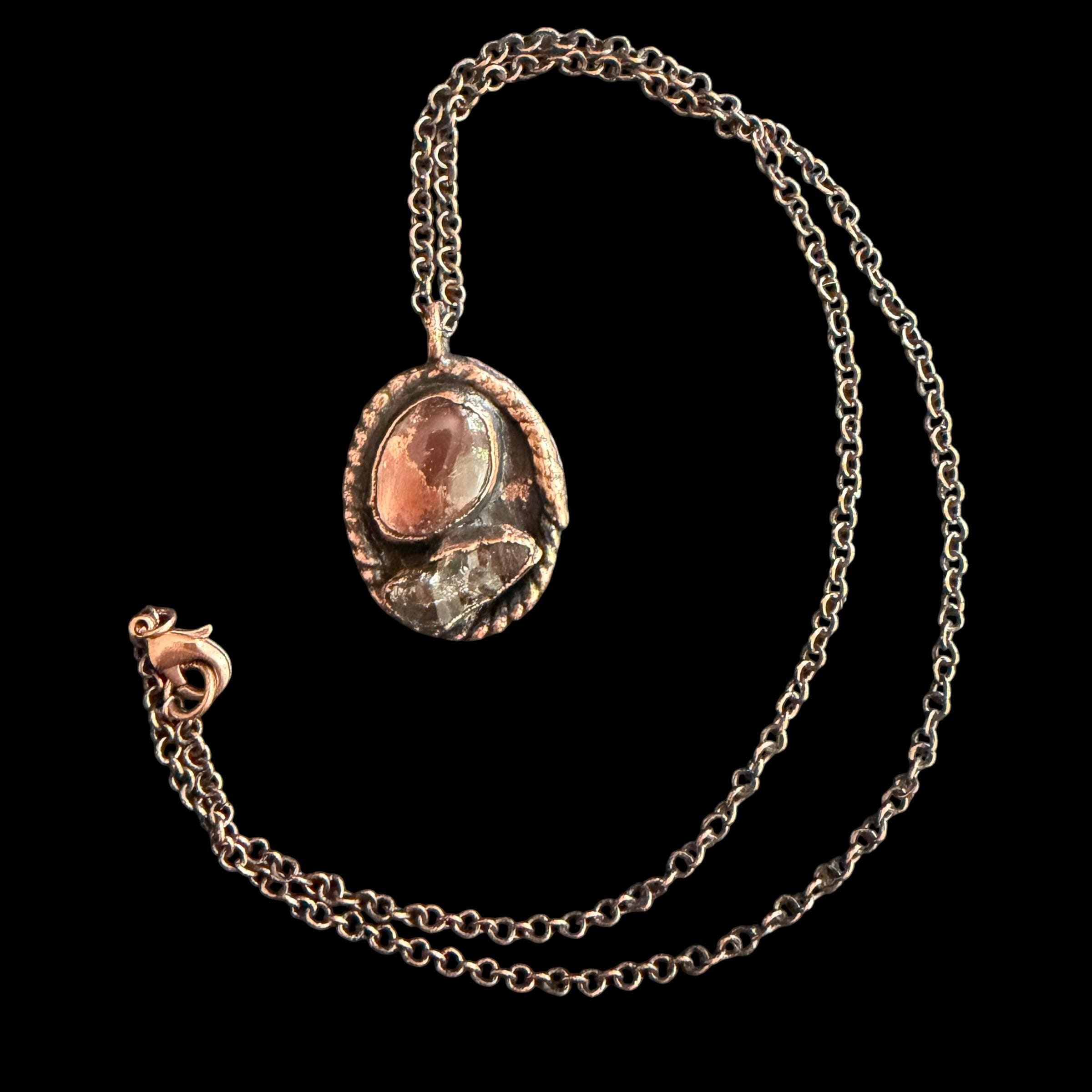 Herkimer Quartz & Quartz Necklace | Electroformed Copper Pendant | Handmade Crystal Jewelry | Boho Love Gift
