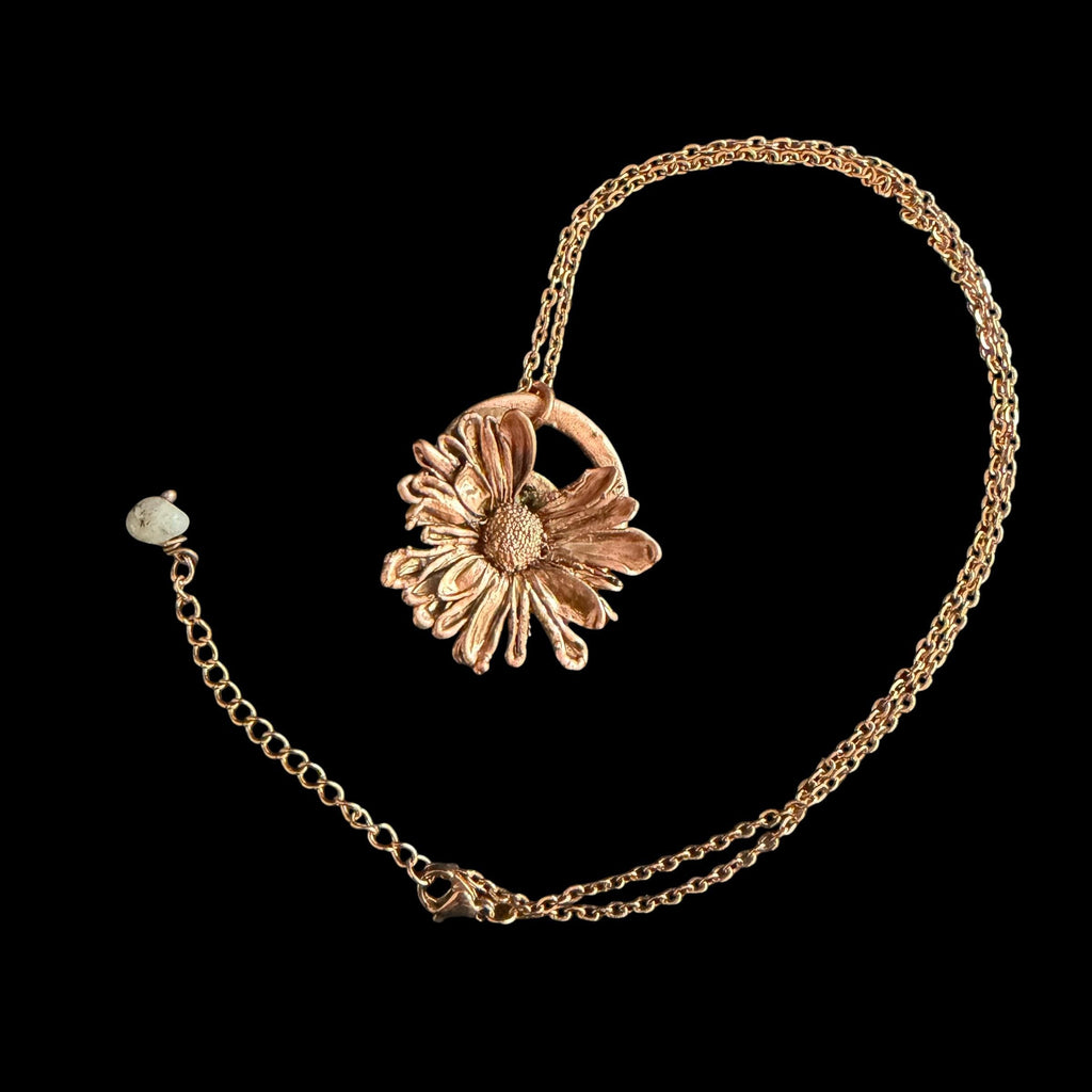 Electroformed Copper Daisy Necklace | Real Preserved Flower Pendant | Handmade Botanical Jewelry | Boho Rose Gold Chain