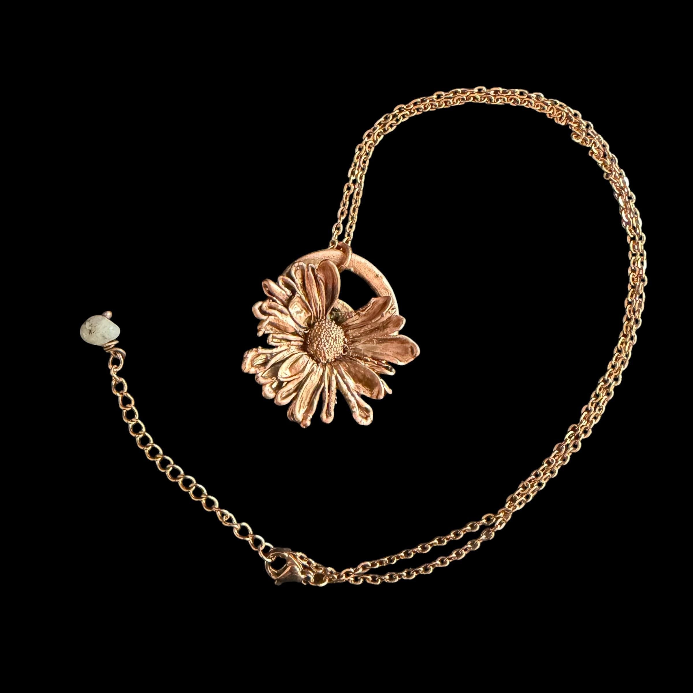 Electroformed Copper Daisy Necklace | Real Preserved Flower Pendant | Handmade Botanical Jewelry | Boho Rose Gold Chain